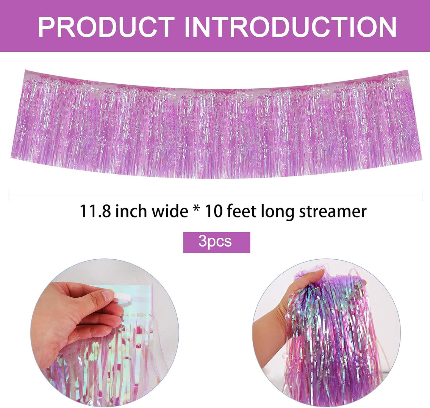 BEISHIDA 3 Packs Metallic Foil Fringe Garland Shining Purple Wall Hanging Tinsel Fringe Banners for Car Floats Bridal Shower Wedding Birthday Easter Graduation Holiday Party Decoration(30 Feet)