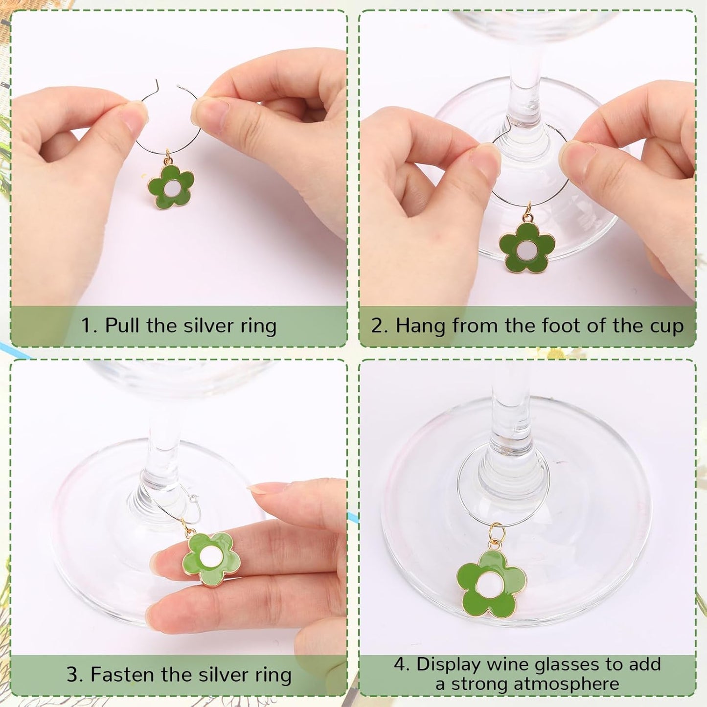 SANNIX Spring Floral Wine Charms - 24pcs Stem Glass Charms for Wine Tasting Party Decorations