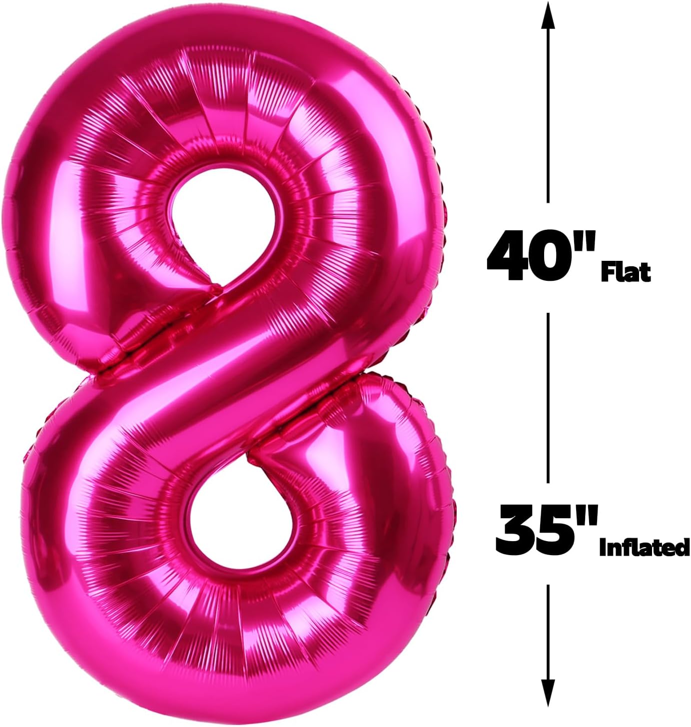 Hot Pink Foil Number 8 Balloon 40 Inch, Helium Mylar Eight Number 8 18 28 38 48 58 80 88 Birthday Balloons, 8th Hot Pink Women Men Wedding Anniversary, Graduations Party Supplies