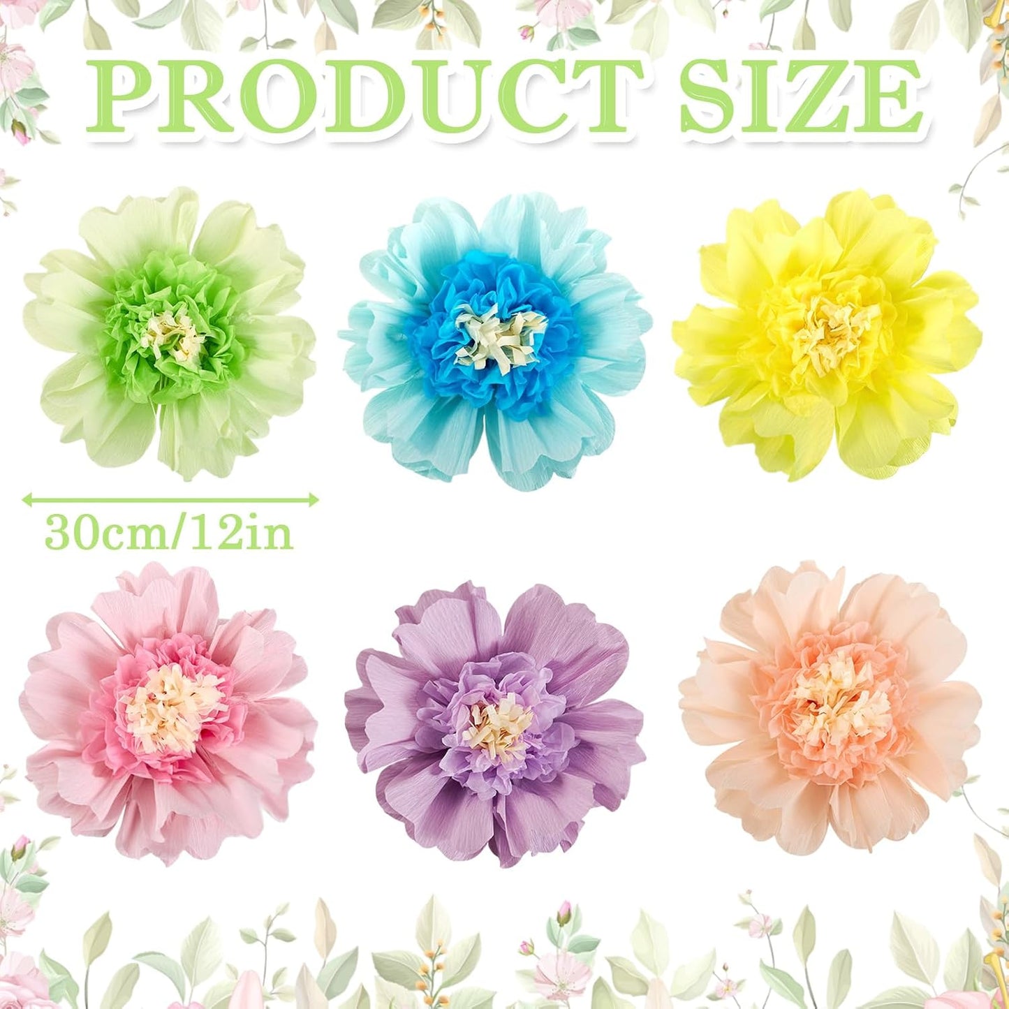 SUNBEAUTY Mexican Paper Flowers Decorations 6 PCS Colorful Fiesta Giant DIY Bulletin Board Large Pastel Tissue Paper Pom Poms 12" for Party Birthday Wedding Nursery Baby Bridal Shower Backdrop