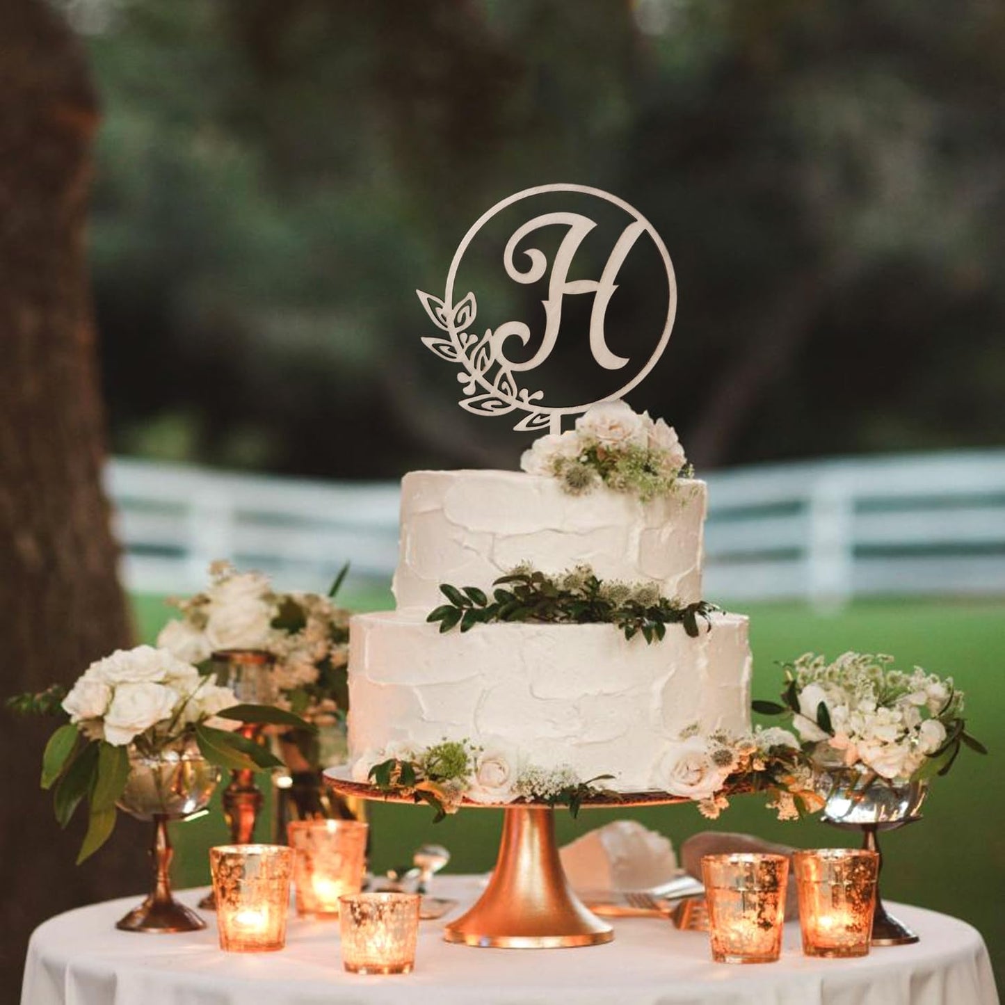 LINGTEER Personalized Inital Letter H Wooden Cake Topper Perfect for Birthday Rustic Wedding Anniversary Party Keepsake Decoration