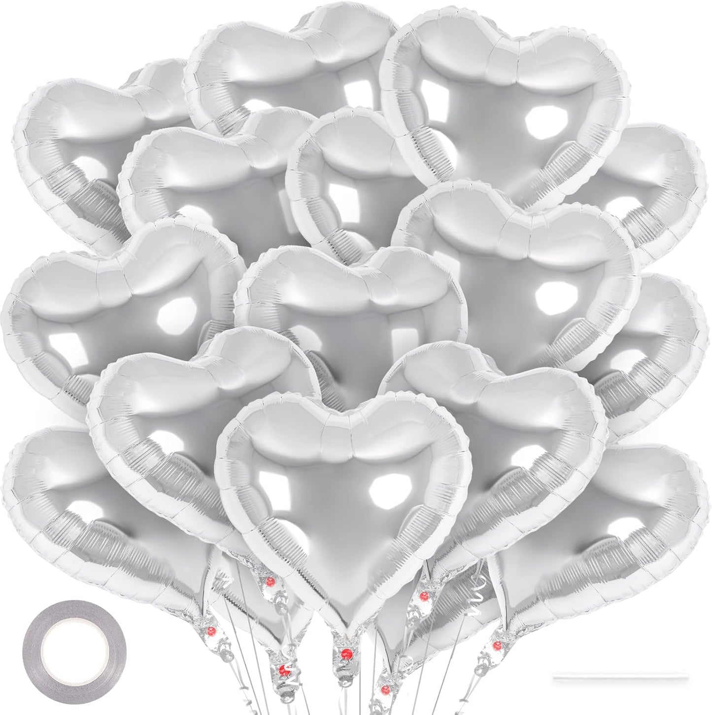 24 Pcs Silver Heart Balloons,18 inch Heart Shape Foil Balloons Love Balloons Valentine Balloons for Birthday Party Wedding Engagement Party Baby Shower Valentine Day Decorations (Silver)