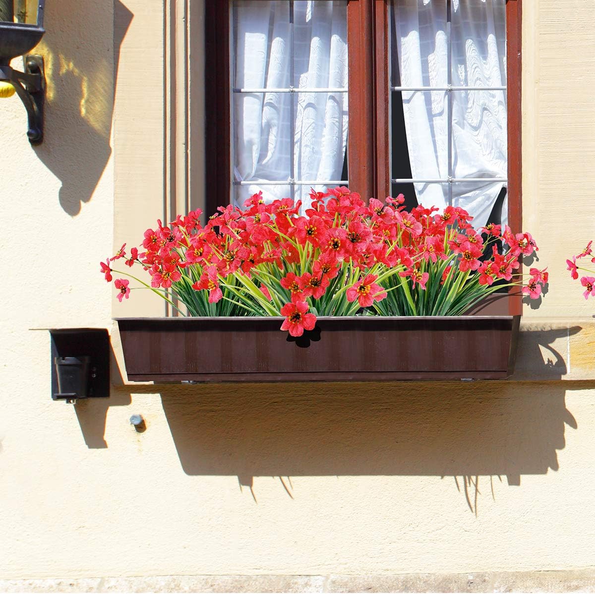 20 Bundles Artificial Flowers Outdoor UV Resistant Fake Flowers No Fade Faux Plastic Plants Garden Porch Window Box Decorating (Deep Red)…