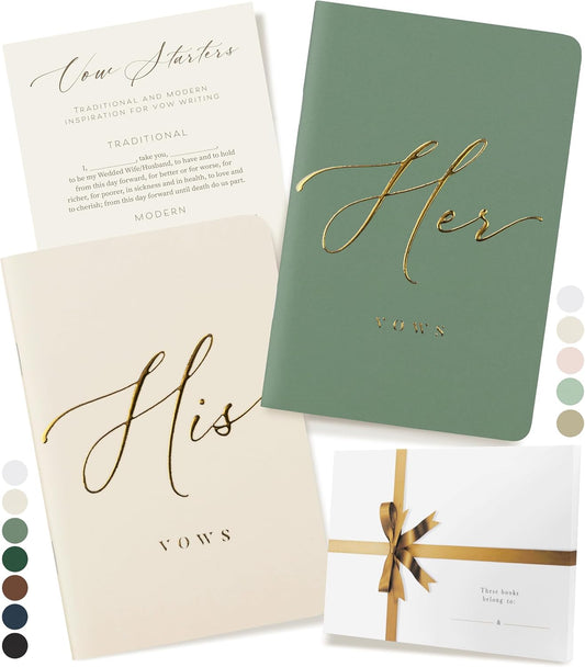 ARTESORI Wedding Vow Book for Her & Him, Soft Touch, Gold Engraving, 28 Lined Pages, Wedding Vow Books His and Hers, Wedding Essentials, Wedding Registry Gifts, His and Hers Gifts [Sage & Ivory]