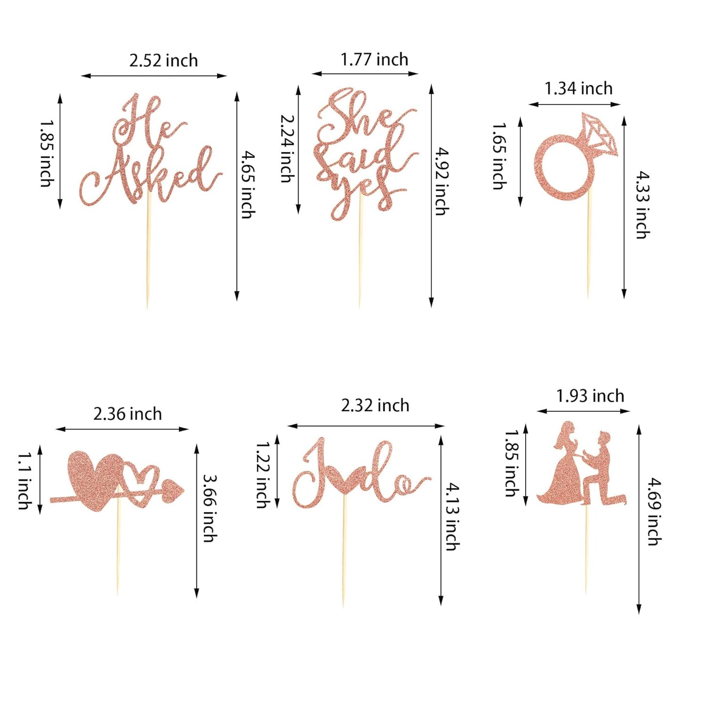 24Pcs He Asked She Said Yes Cupcake Toppers Diamond Ring Heart I Do Cake Picks for Wedding Engagement Bridal Shower Party Cake Decorations - Rose Gold Glitter