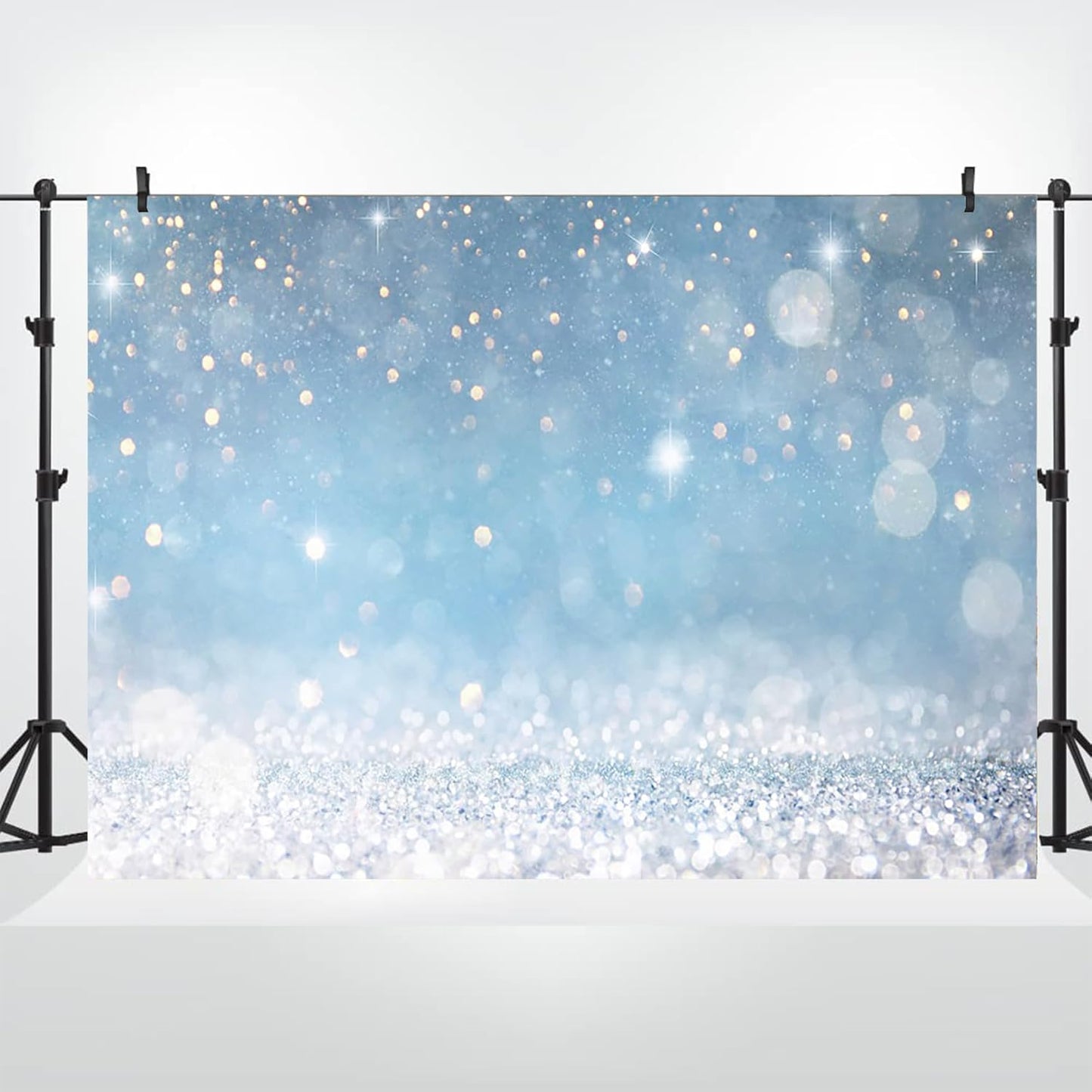 6x4ft Blue Bokeh (Not Glitter) Backdrops Birthday Party Abstract Golden Sparkling Spots Photography Background Baby Shower Wedding Prom Graduation Party Bokeh Decor Banner Photoshoot Props