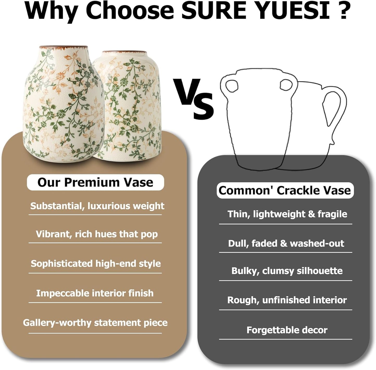 Green and Beige Vintage Vase, Chinoiserie Floral Vase, Rustic Ceramic Large Vases for Home Decors, Living Room, Bookshelf, Office, Grand Millennial Decor, Chinoiserie Decors, Tuscan Decor 7.8 Inch