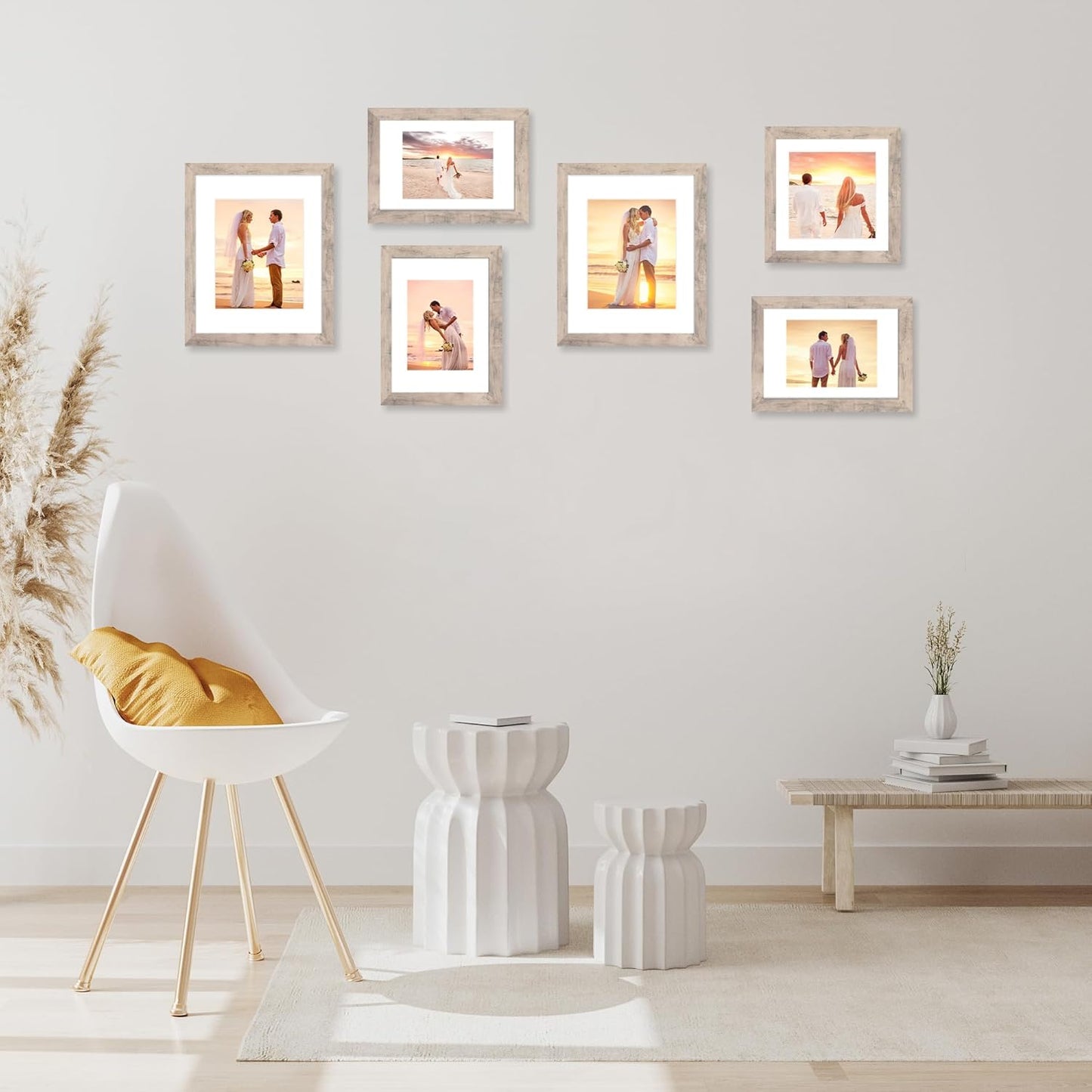 9x12 Picture Frame Set of 4 with Tempered Glass, Smoke Gray Frame Display 6x8 Pictures with Mat or 9 x 12 Without Mat, Rustic Wodd Photo Frames for Wall Mount and Tabletop Display