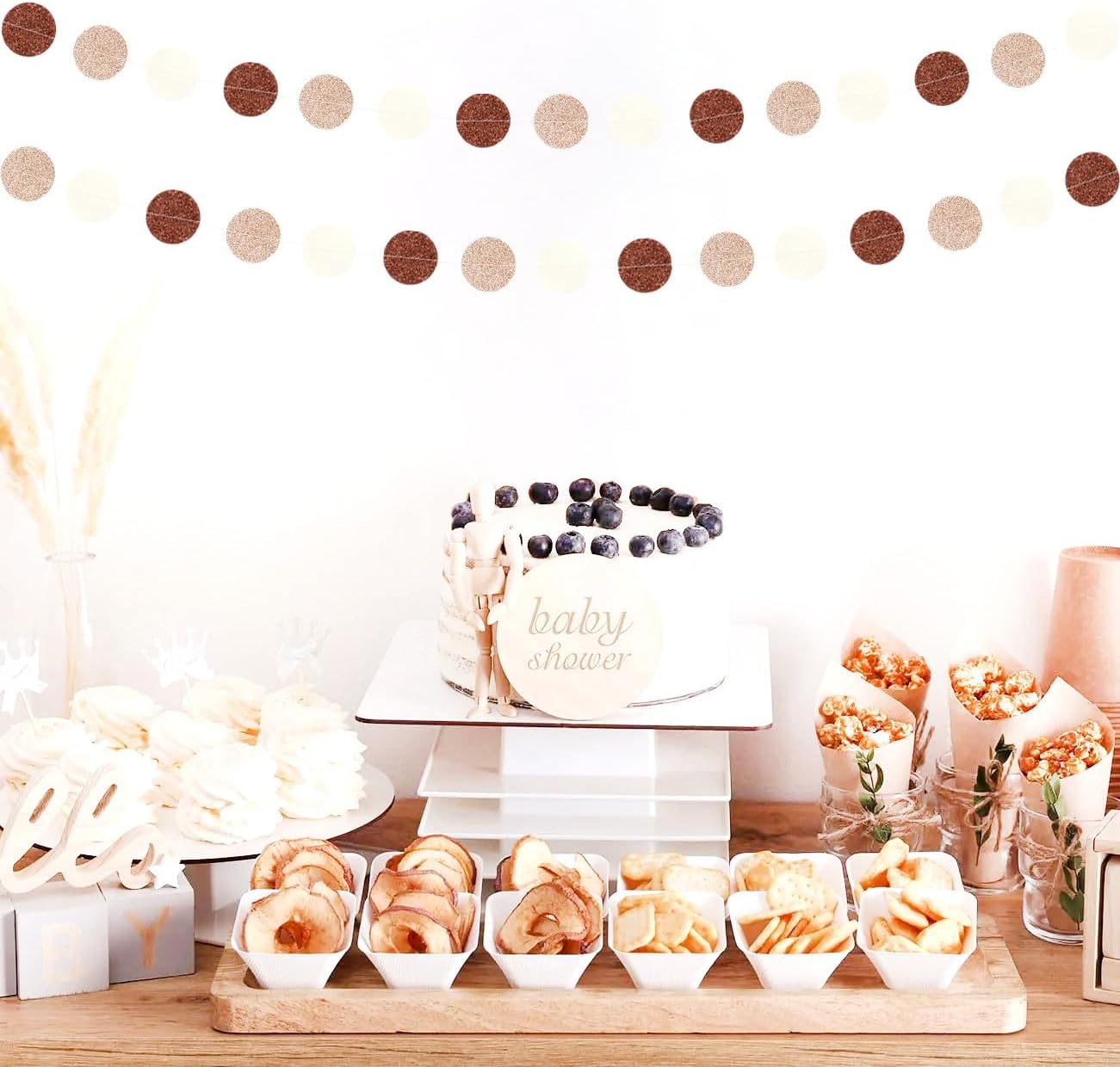 Boho Brown Champagne-Gold Party-Decorations Streamers-Garland - 52ft Fall Rustic Birthday Hanging Paper Banner,Autumn Baby Bridal Showe Neutral Wedding Bachelorette Decor Hugfond