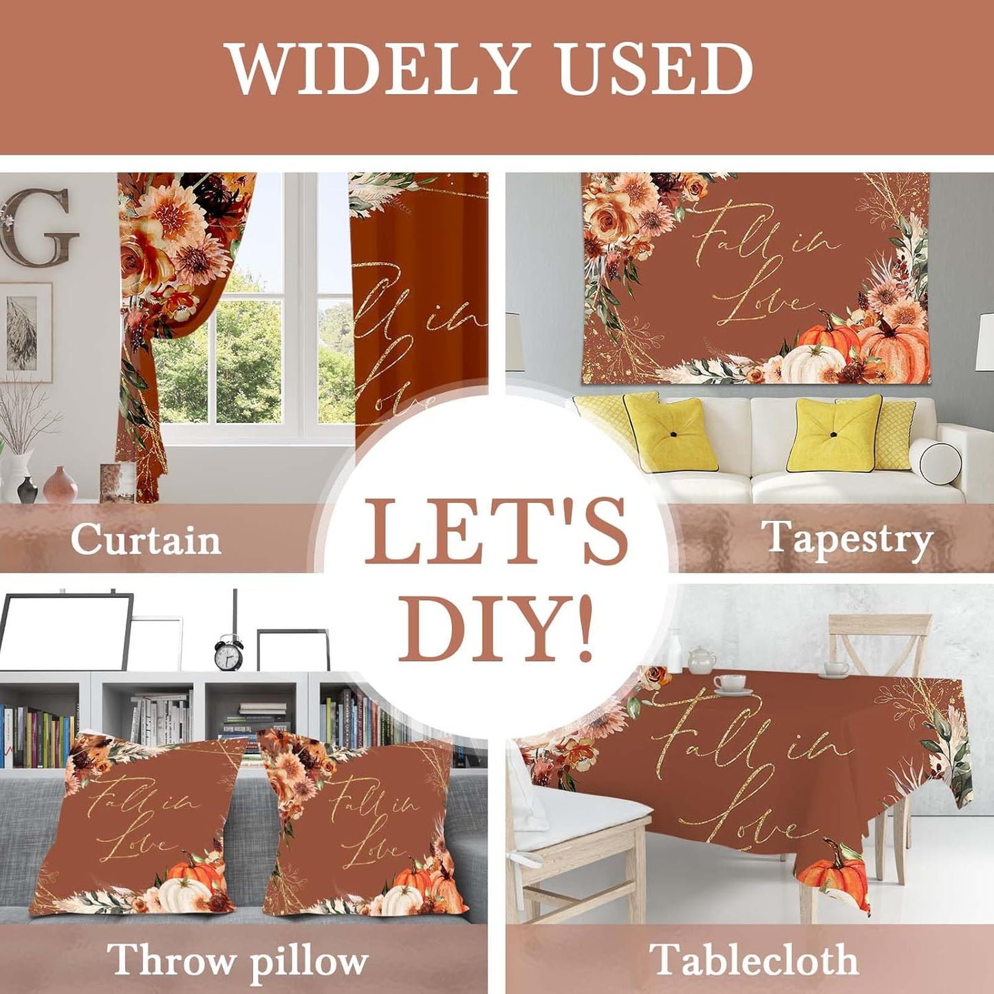 Mocsicka Fall in Love Bridal Shower Backdrop Boho Autumn Leaves Pumpkin Bride Shower Background Terracotta Flower Pampas Grass Wedding Party Banner Decoration (Terracotta, 8x6ft(96''x72''))