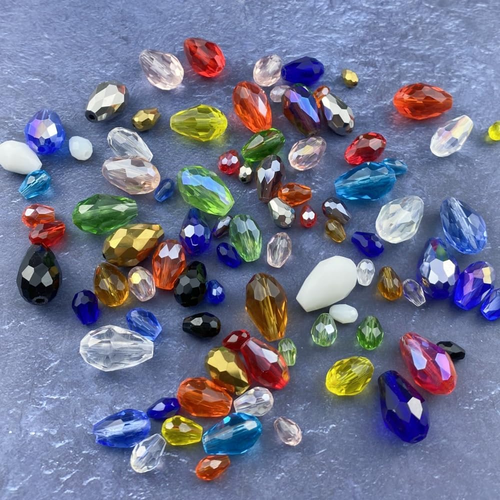 200pcs 4x6mm Teardrop Crystal Glass Beads Vertical Hole Faceted Glass Teardrop Spacer Beads for Bracelets Necklace Earring DIY Jewelry Making Craft(White)