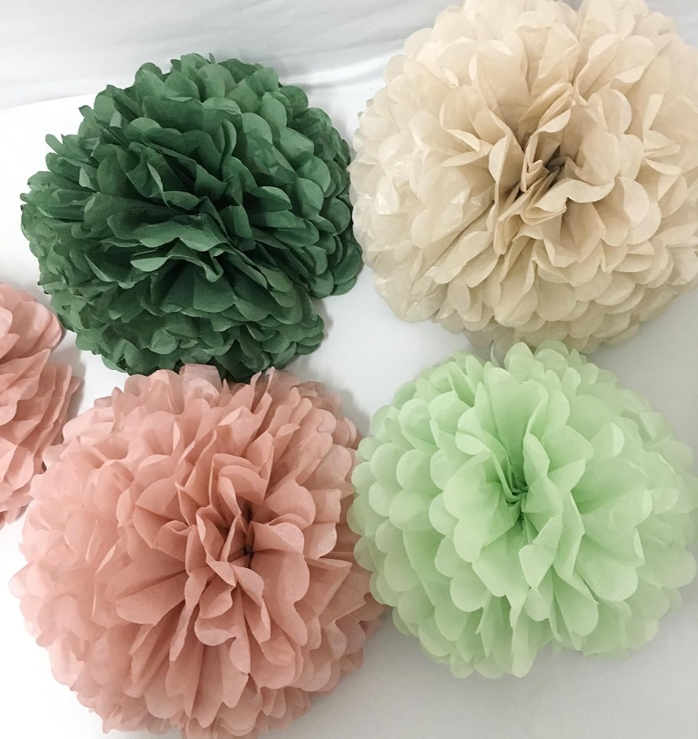 Tissue Paper Pom Poms Kit Paper Flowers 12pieces for Gender Baby Shower Wedding Bridal Bachelorette Birthday Party Decorations (Boho Green + Dusty Pink)