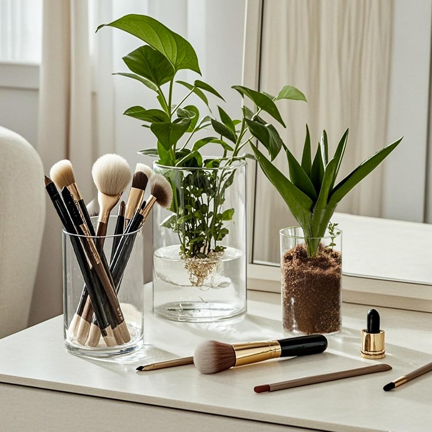 48pcs Glass Vase Cylinder for Centerpieces Small Flower Glass Clear Home Decor Centerpiece Table Flower Vase Decorations for Wedding＆Holiday 4,4,4.7,6Inch Tall