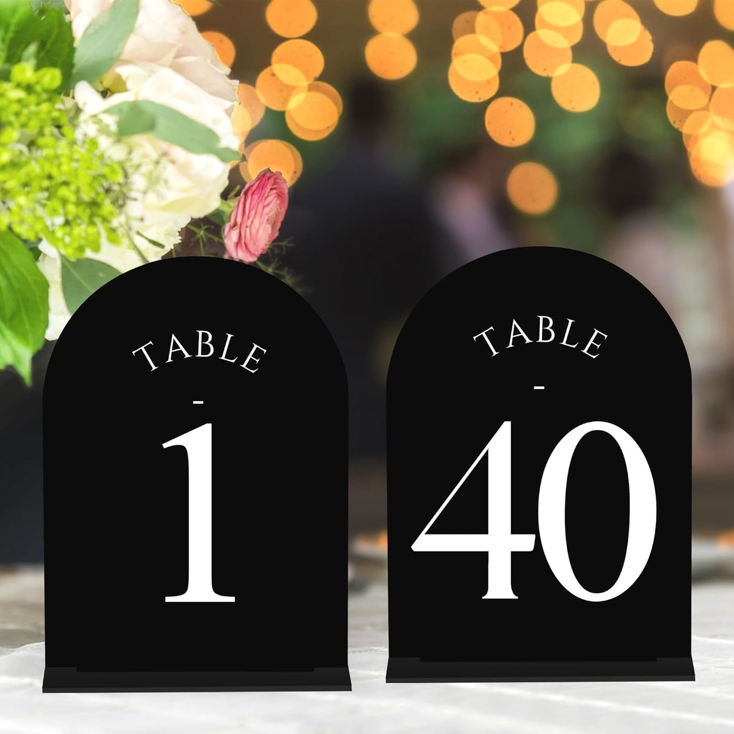 JOYIT Arch Wedding Table Numbers 1-40 with Stands – Double-Sided Printed 5" X 7" Acrylic Table Signs with Black Background White Text, Perfect Acrylic Table Numbers for Wedding Receptions, Parties, Anniversaries, and Events