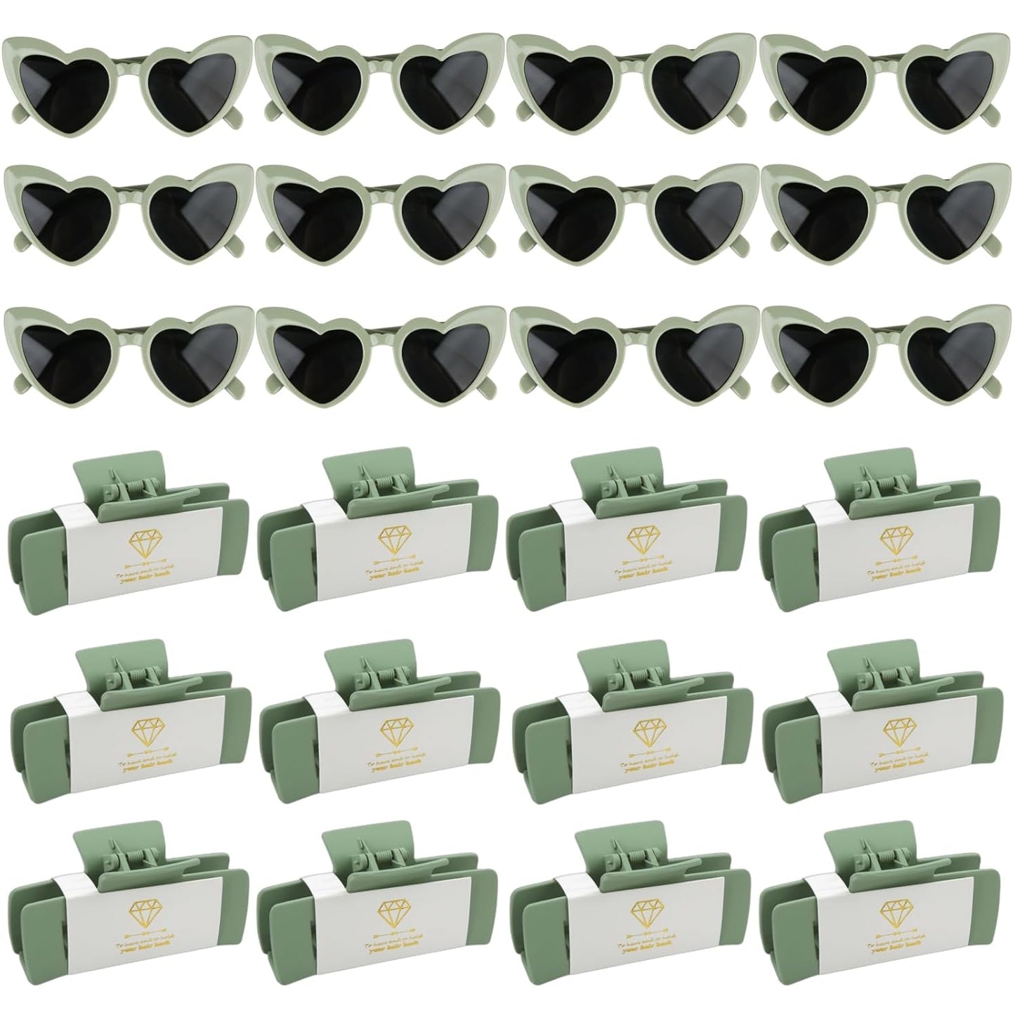 24pcs Bridesmaid Proposal Gifts 4.1inch Bachelorette Matte hair Claw Clip Sunglasses set of 12 Girls Trendy Cute Hair Clips for Wedding Party Favors(Sage Green 24pcs)