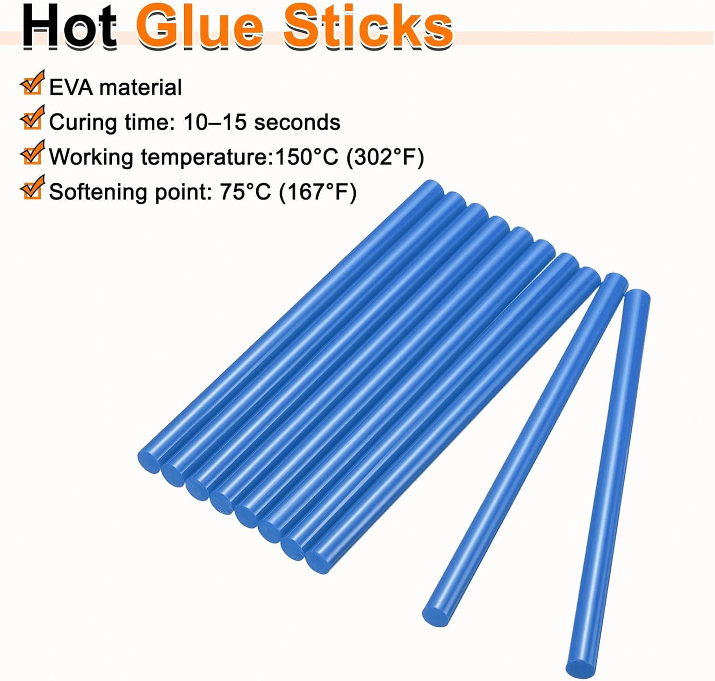 HARFINGTON 10pcs Hot Glue Sticks 0.43" Dia x 5.91" Long EVA Mini Hot Melt Adhesive Glue Stick for Hot Melt Gun Wood Plastic Glass Flowers Fabrics Foam, Blue