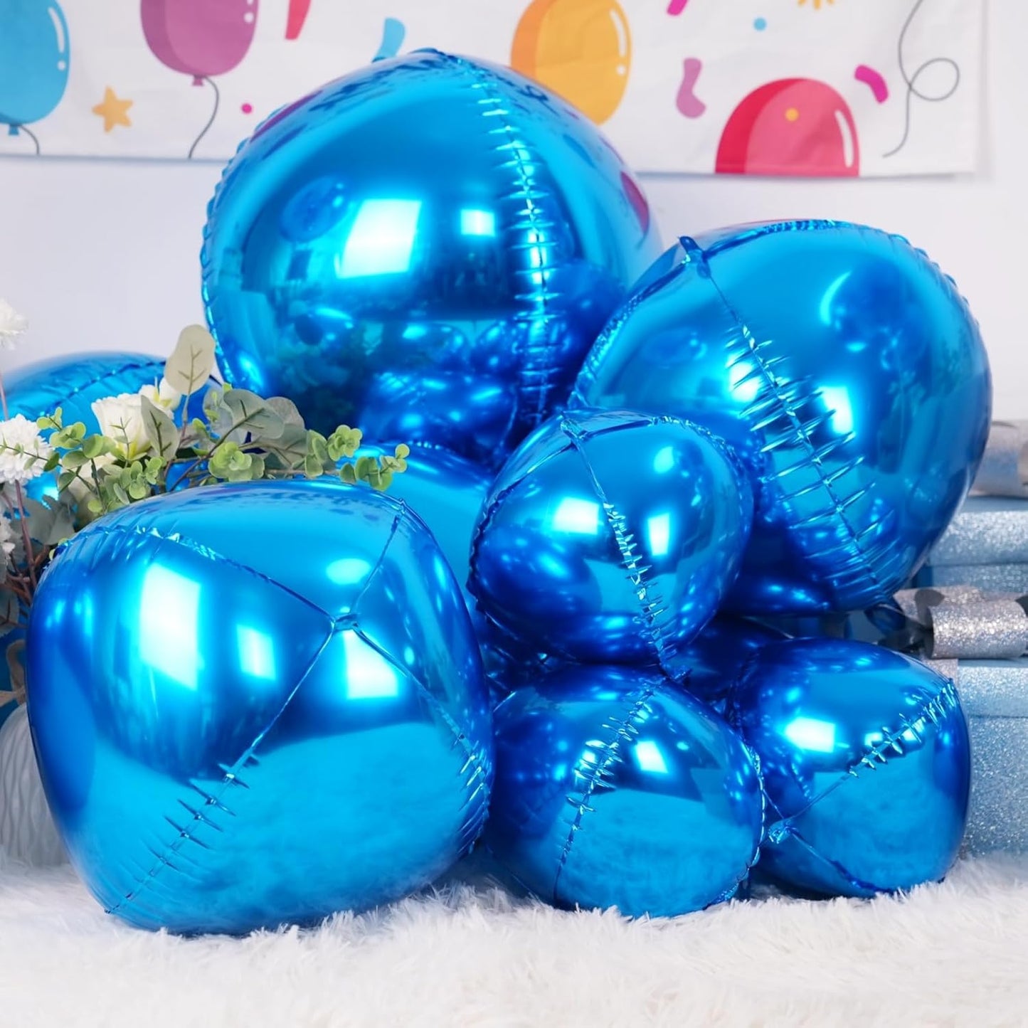 12Pcs Dark Blue Round Foil Balloons, 22" 15" 10" 4D Helium Ball Balloon, Metallic Blue Foil Balloon for Birthday Graduation Wedding Anniversary New Year Eve Disco Prom Party Decorations