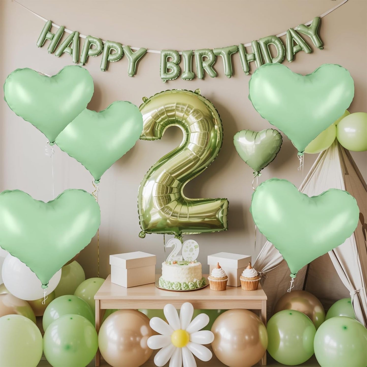 20 Inch Sage Green Heart Balloons, 10 Pcs Heart Shaped Foil Balloons, Pastel Green Helium Balloon for Valentine Bridal Shower Anniversary Wedding Birthday Party Decorations