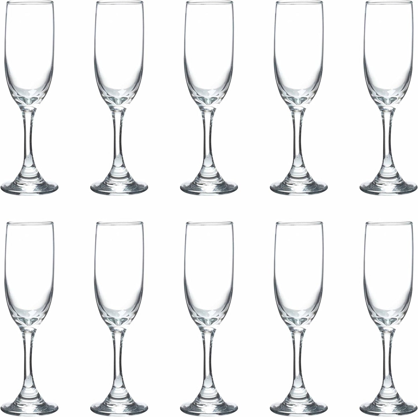 DISCOUNT PROMOS Premiere Champagne Flutes 6.25 oz. Set of 10, Bulk Pack - Elegant Drinkware for Weddings, Events, & Promotional Gifts - Clear