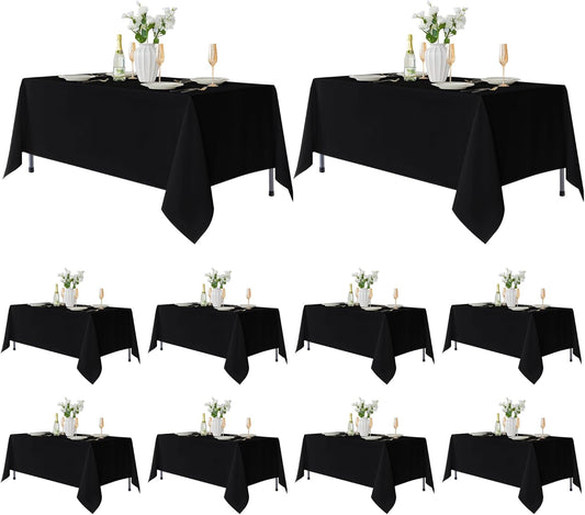 Fitable 10 Pack Rectangle Tablecloths: Stain Resistant Wrinkle Free Fabric Table Clothes, Washable Reusable Polyester Table Covers for Wedding Party Birthday Banquet Reception(Black, 70x120 Inch)