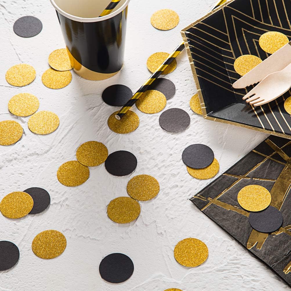 MOWO Glitter Confetti Circles Wedding Party Decor and Table Decor 1.2’’ in Diameter (glitter gold,black,200pc)