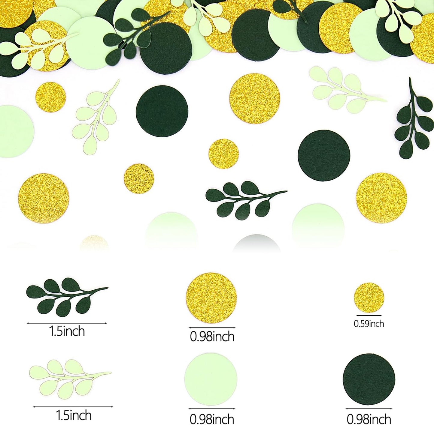 300PC Green Eucalyptus Dot Confetti Golden Nature Themed Baby Shower Birthday Bridal Shower Wedding Party Decorations Greenery Table Scatter Decor Supplies