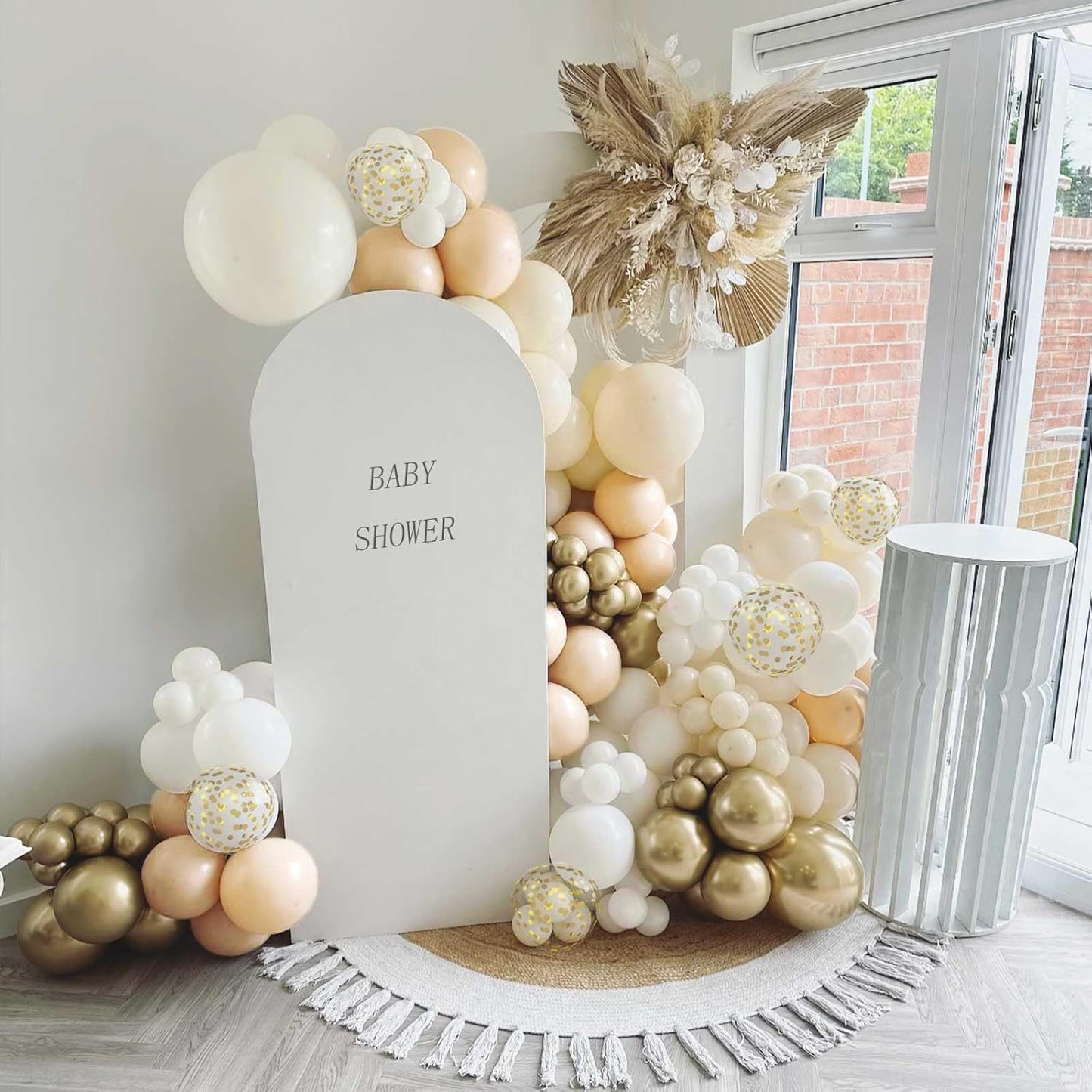 Sand White and Gold Confetti Balloons, 12 Inch Metallic Gold Beige Latex Balloons for Boho Birthday Wedding Bridal Baby Shower Engagement Anniversary