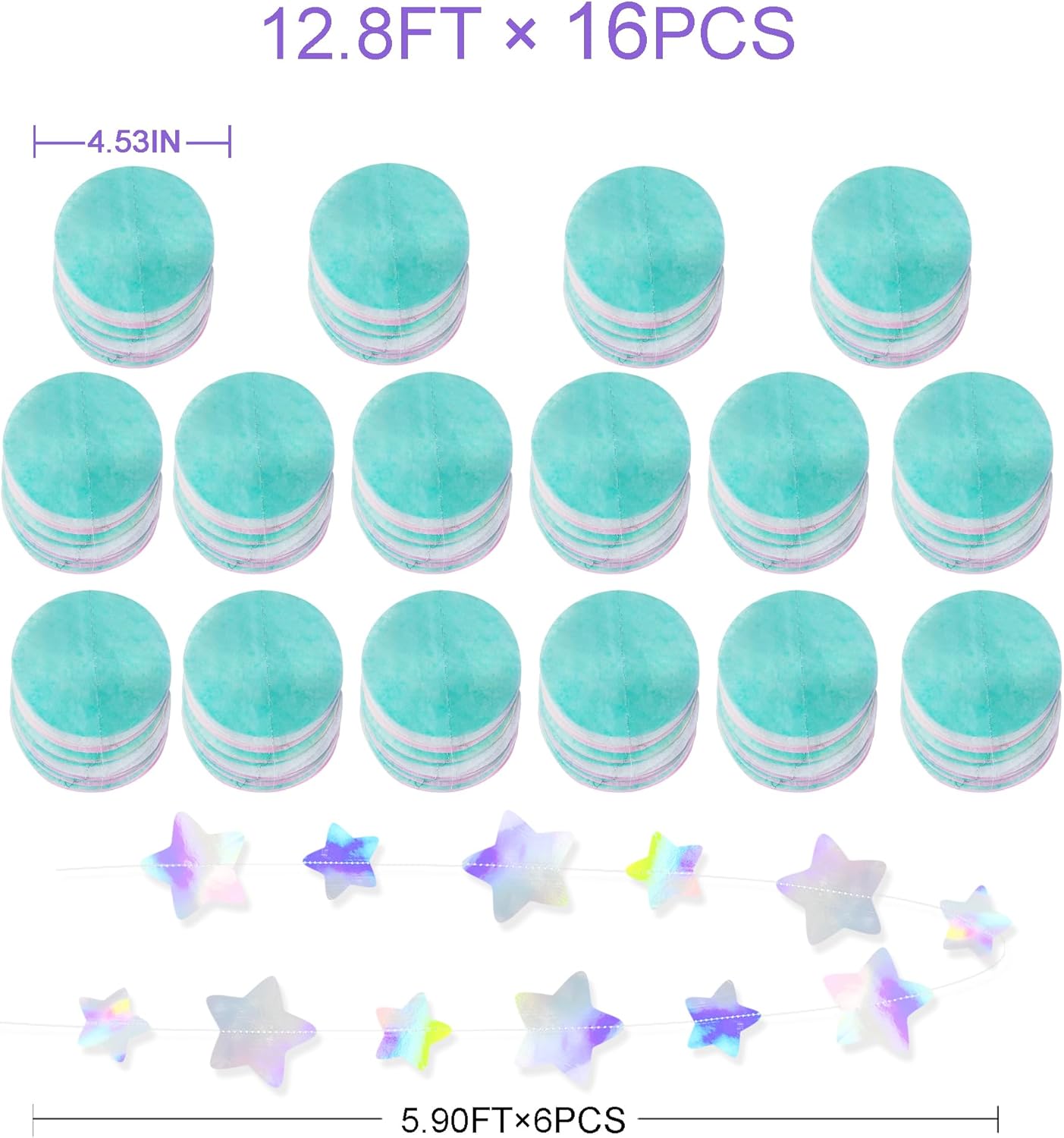 205Ft Pastel Party Decorations Circle Dot Backdrop Streamer Pastel Tissue Paper Polka Dots with Iridescent Star Hanging Garland for Birthday Wedding Bachelorette Engagement Baby Shower Party Supplies