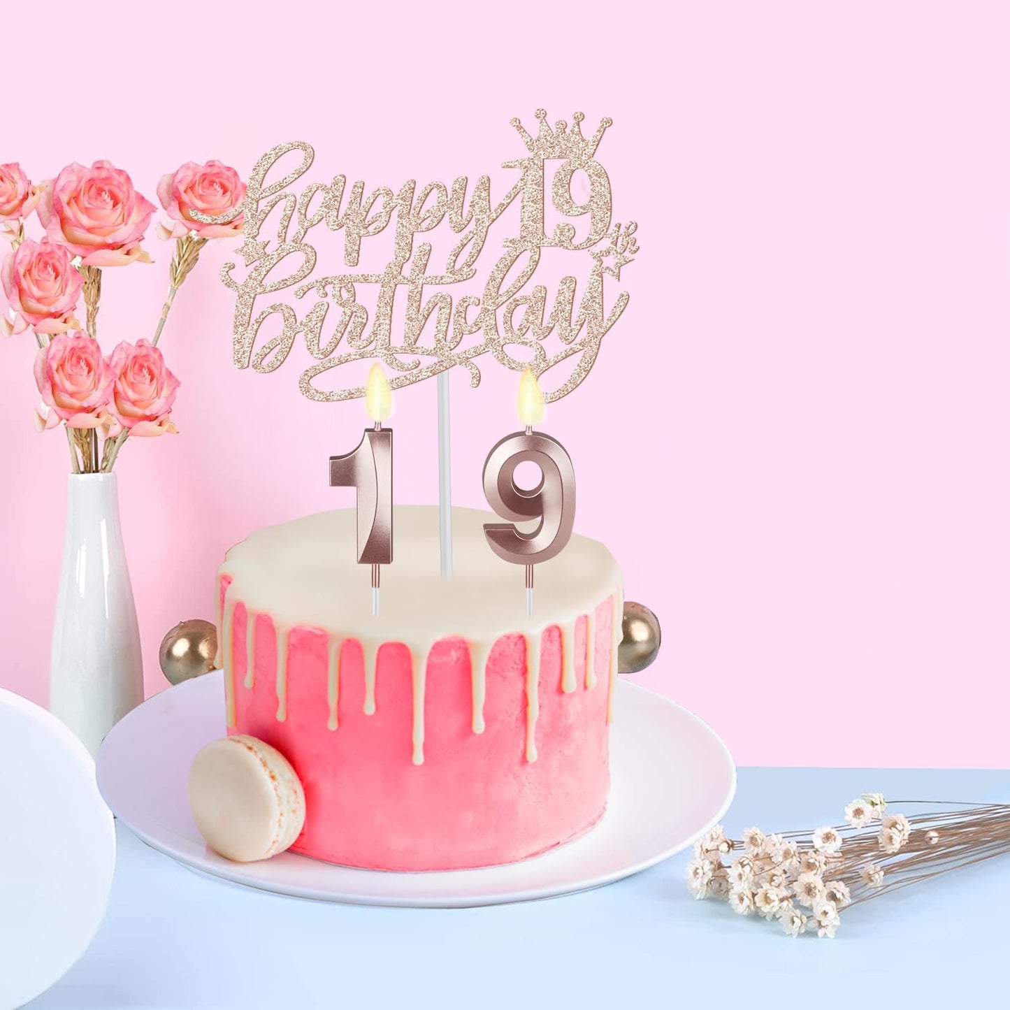 19th Birthday Decorations Including Birthday Sash, Tiara/Crown, Numeral Candles and Cake Topper, 19 Year Old Girl Gifts, Rose Gold Party Decor Supplies