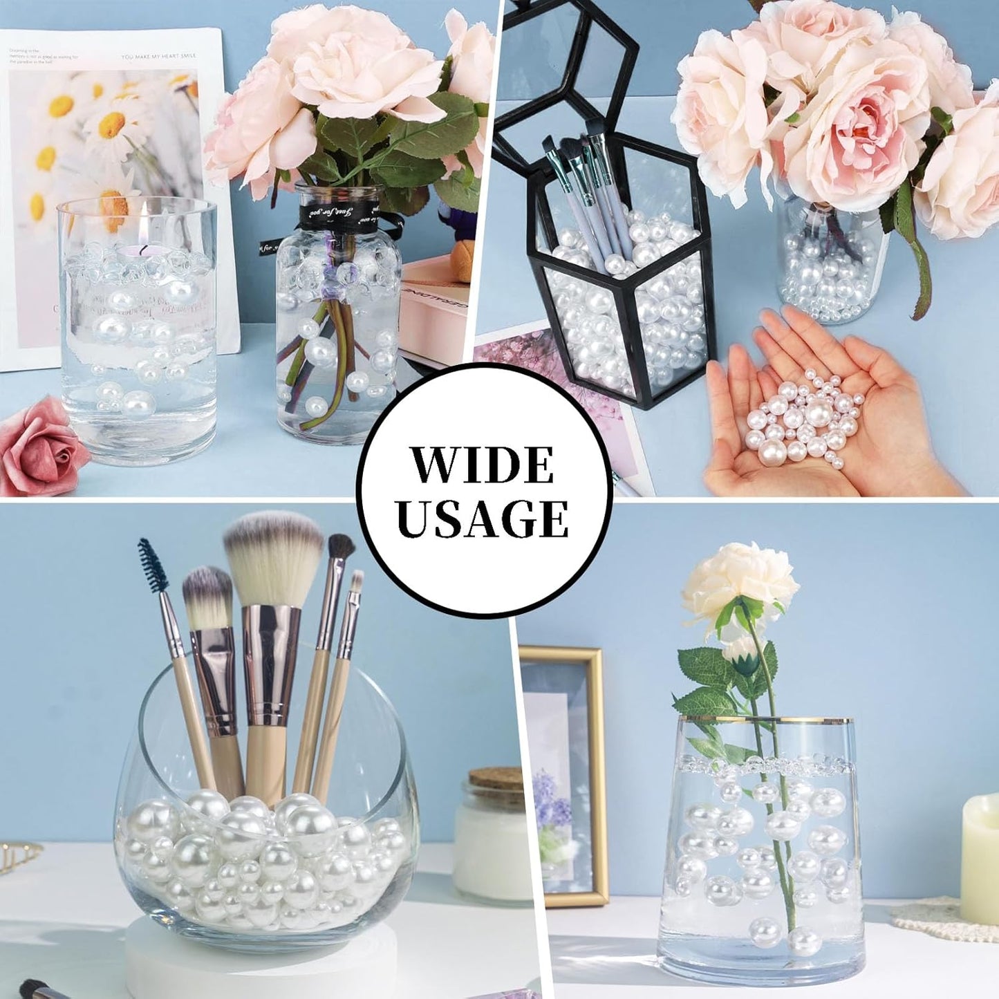 100PCS White Faux Pearls Beads for Centerpiece Vases, Vase Filler Faux Pearls, No Holes Filler Beads for Party Anniversary Birthday Wedding Table Decor, 14/20/30mm