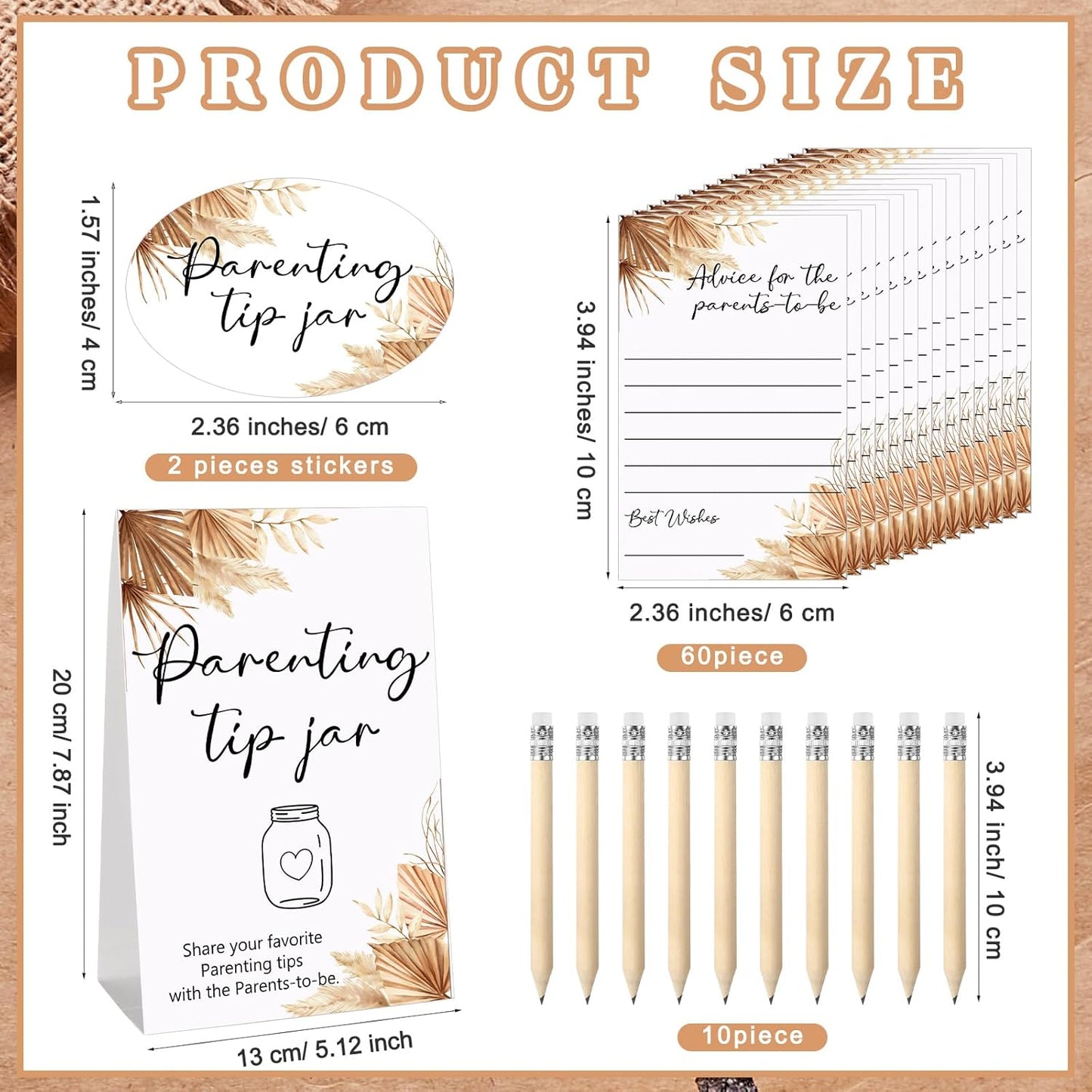 Roowest Baby Shower to Baby Advice Cards for New Parents to Be - Tip Jar Sign for New Parents 60 Parenting Advice Cards 10 HB Pencils 2 Cute Stickers 1 Pet Bottle for Guests Games(Boho)