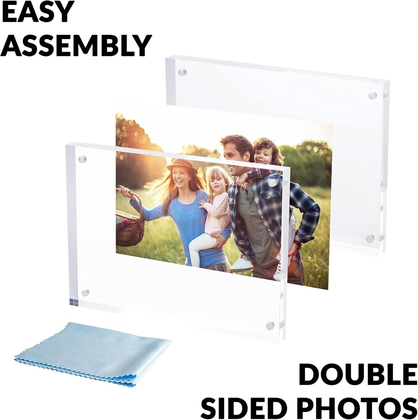 SimbaLux Magnetic Acrylic Picture Photo Frame 5x7 inches (3 Pack), Clear Glass Like, Double Sided Frameless Desktop Floating Display, Free Standing, Easy to Change