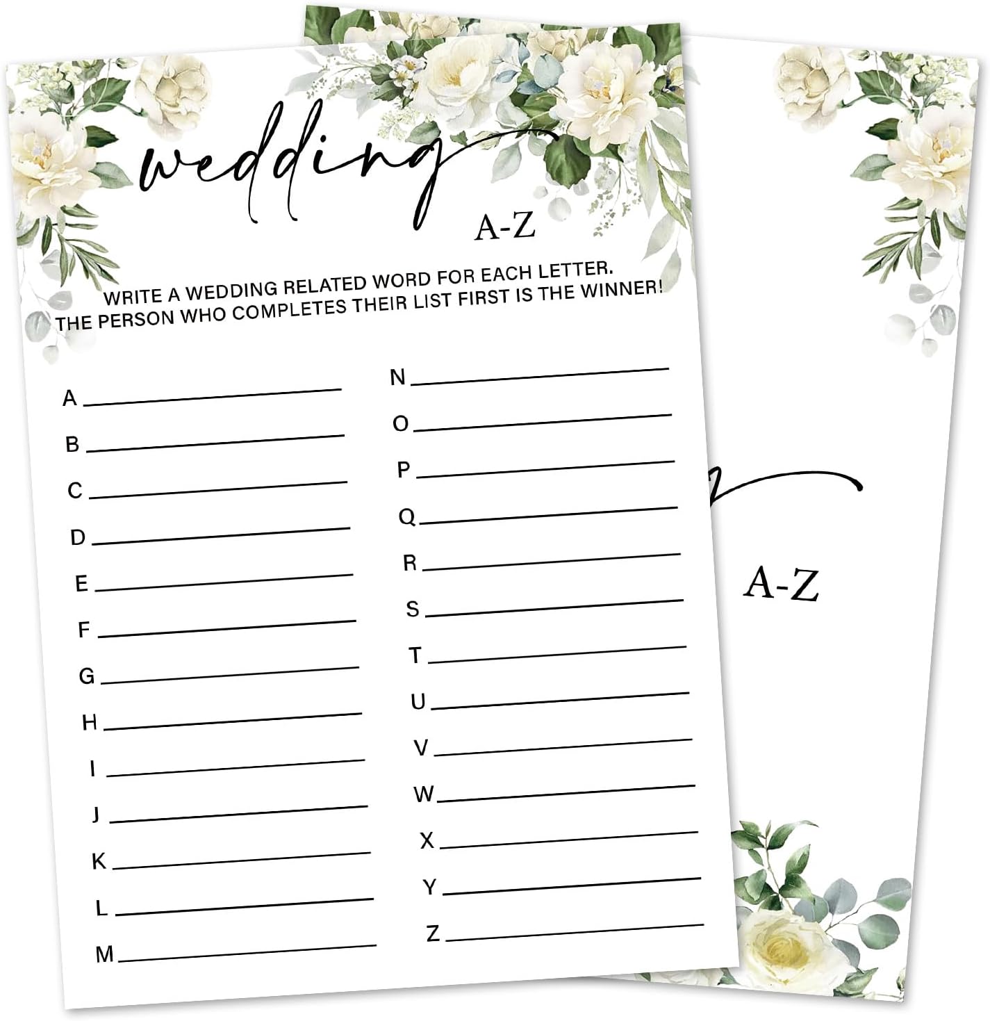 Eucalyptus Bridal Shower Games 30 Guests, Wedding A-Z Bridal Games for Showers, White Rose Wedding Engagement Party Activity Party Supplies/Green-02
