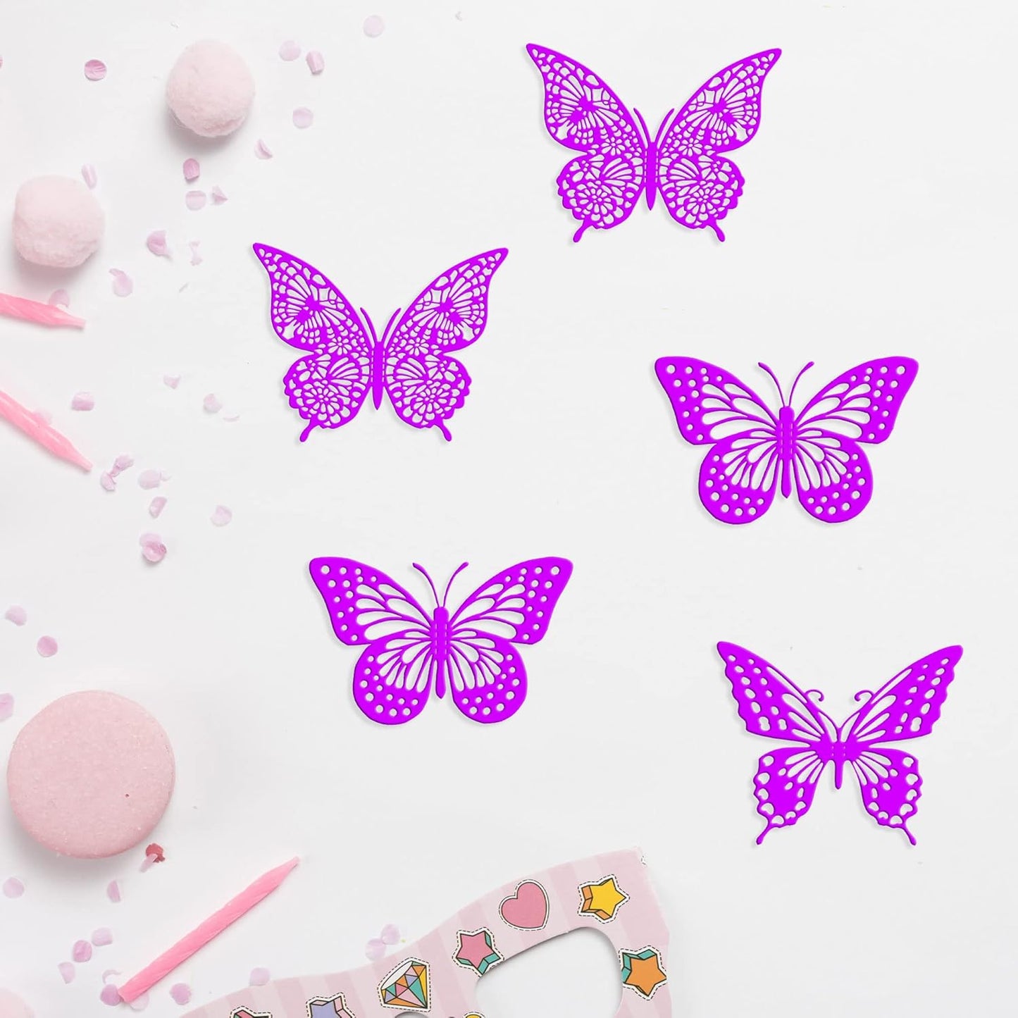 Gyufise Metallic Purple Butterfly Cupcake Toppers Hollow Art 3D Butterfly Cake Toppers Decorations Baby Shower Wedding Anniversary Kids Birthday Party Cake Wall Decorations Supplies 36Pcs