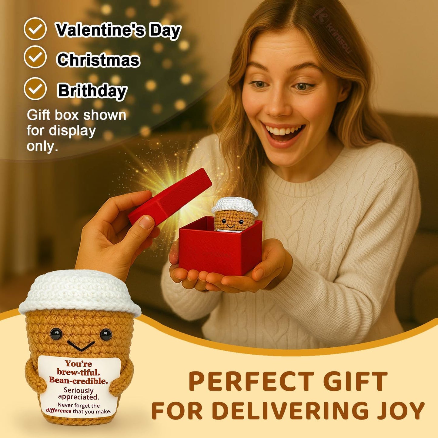 Coffee Lovers Gifts for Women, Positive Espresso Emotional Crochet Handmade Support, Small Appreciation Gifts for Coworker, Teacher Friends Thank You Gift