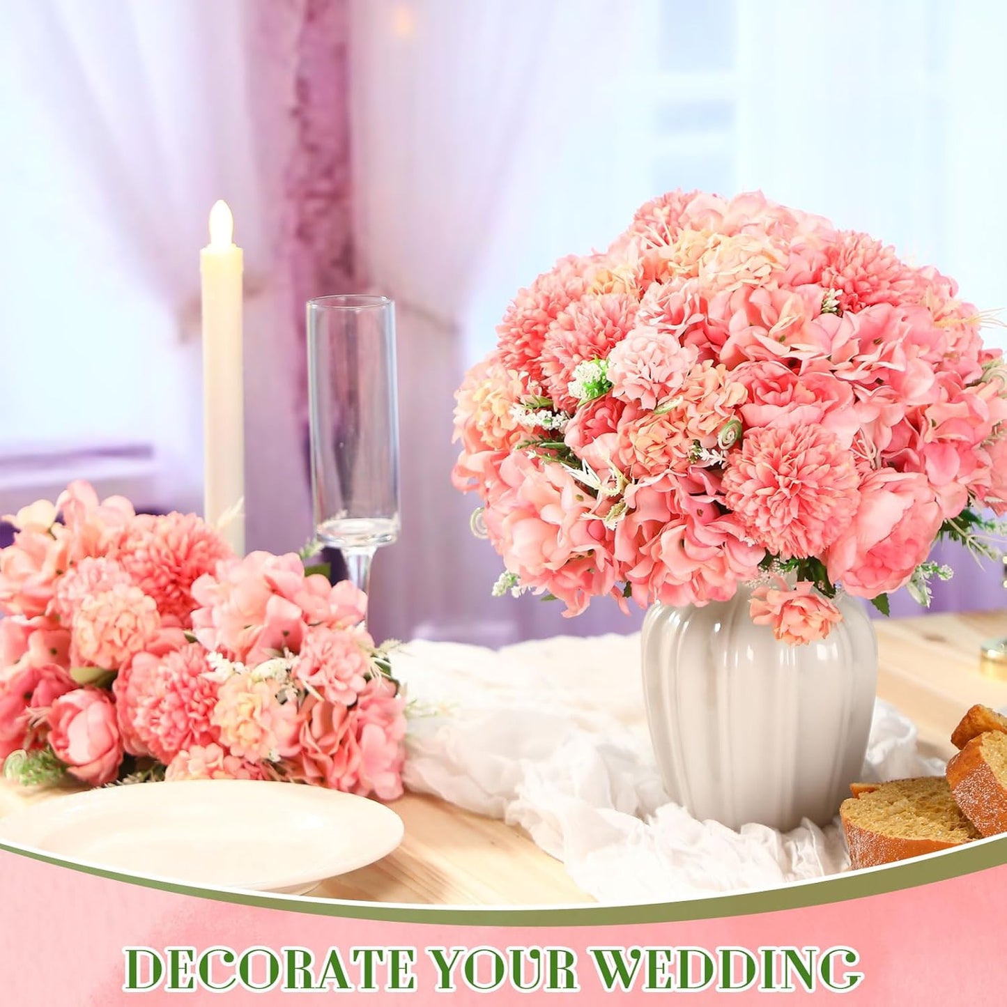 Tigeen Artificial Flowers Artificial Peonies Silk Flowers Faux Peony Fake Peony Silk Hydrangea Bouquet for Wedding Table Centerpiece Floral Vase Decor(Rose Pink,24 Bundles)