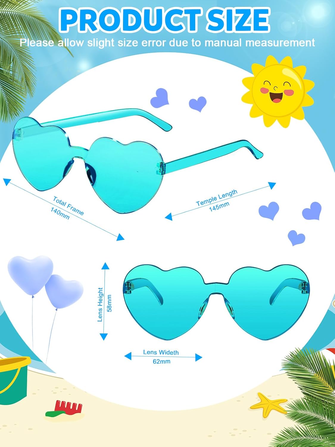 12 Pairs Heart Shaped Sunglasses for Women Colorful Glasses Fun Trendy Transparent Heart Sunglasses Party Favor (Lake Blue)