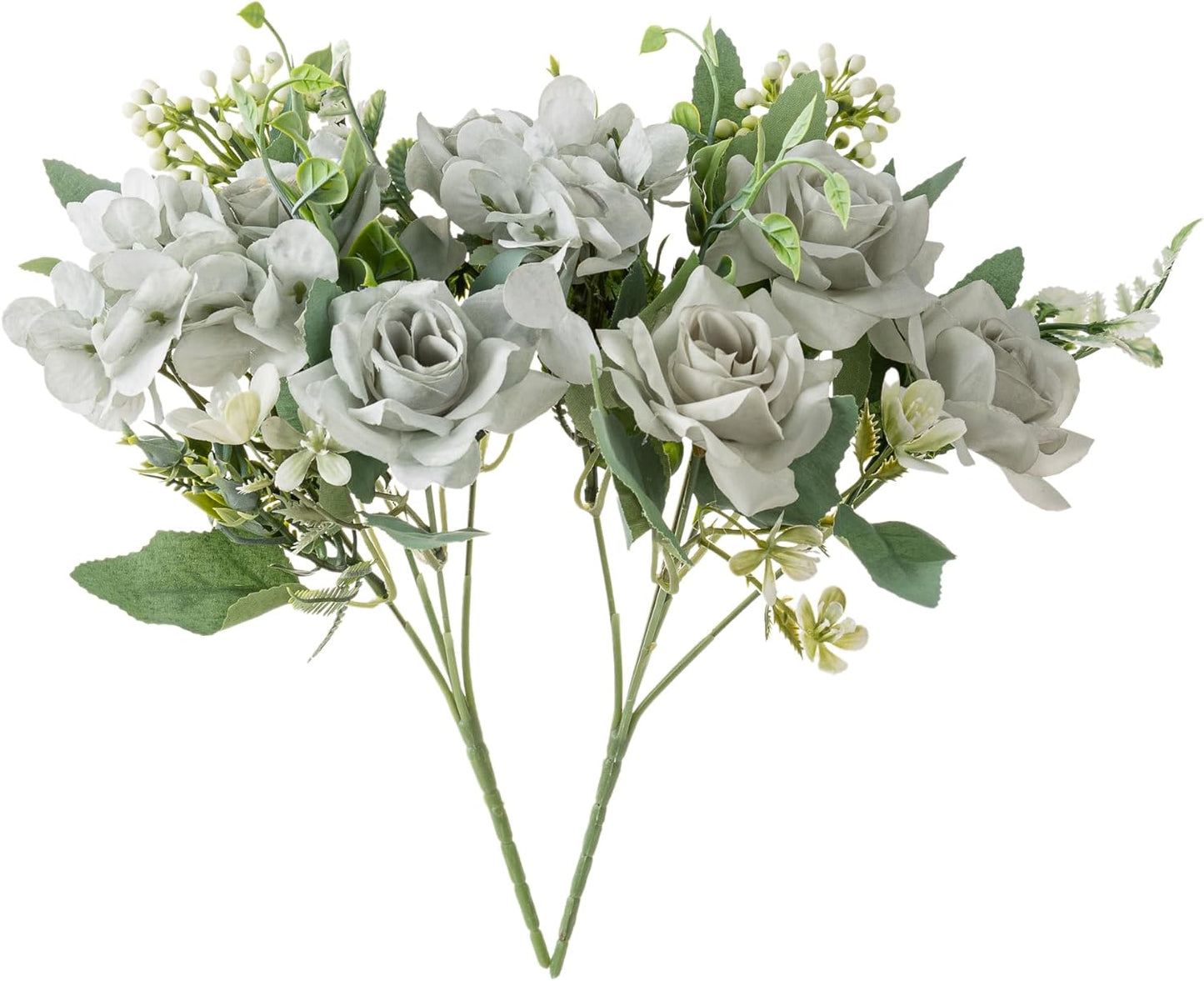 Artificial Flower 5 Branches Artificial Silk Fake Flowers Bouquet Small Roses for Wedding Home Office Tables Decor 2 Packs(Green)