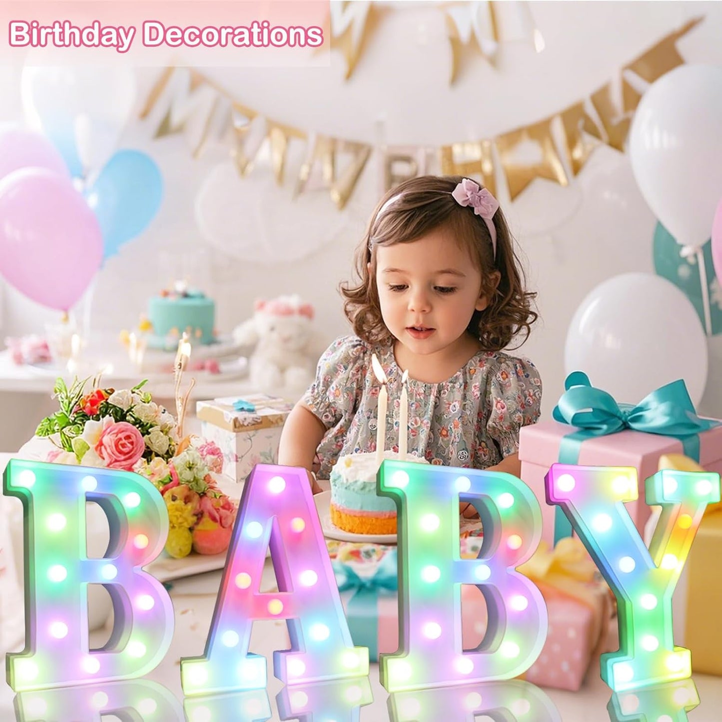 Light Up Colorful LED Marquee Letter lights, 18 Colors Changing Alphabet Letters Sign with Remote Timer for Night Light Girls Bedroom Wedding Birthday Party Lamp Christmas Home Bar Decor- Colorful J