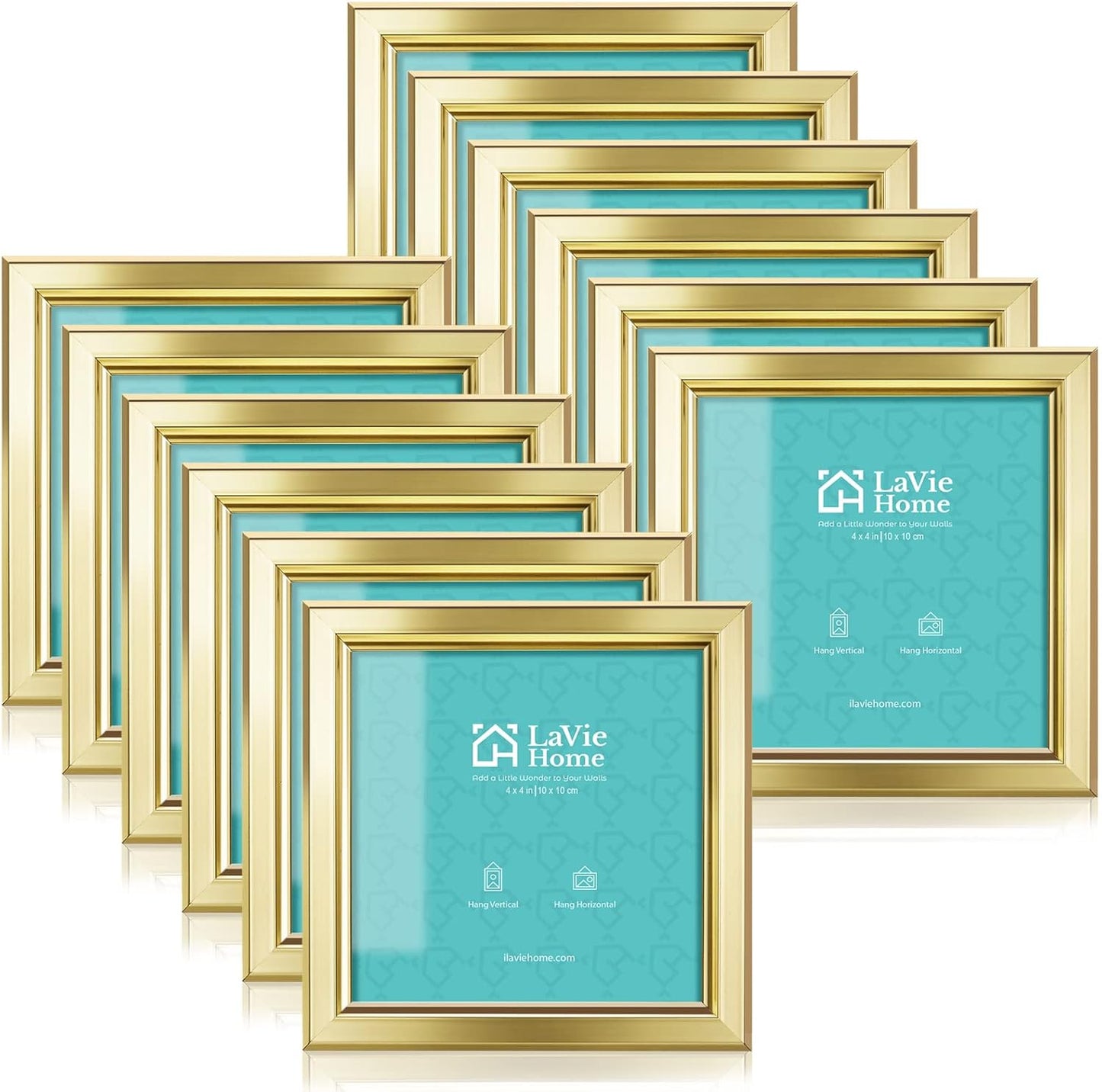 LaVie Home 4x4 Picture Frames (12 Pack, Gold) Simple Designed Photo Frame with High Definition Glass for Wall Mount & Table Top Display, Set of 12 Classic Collection