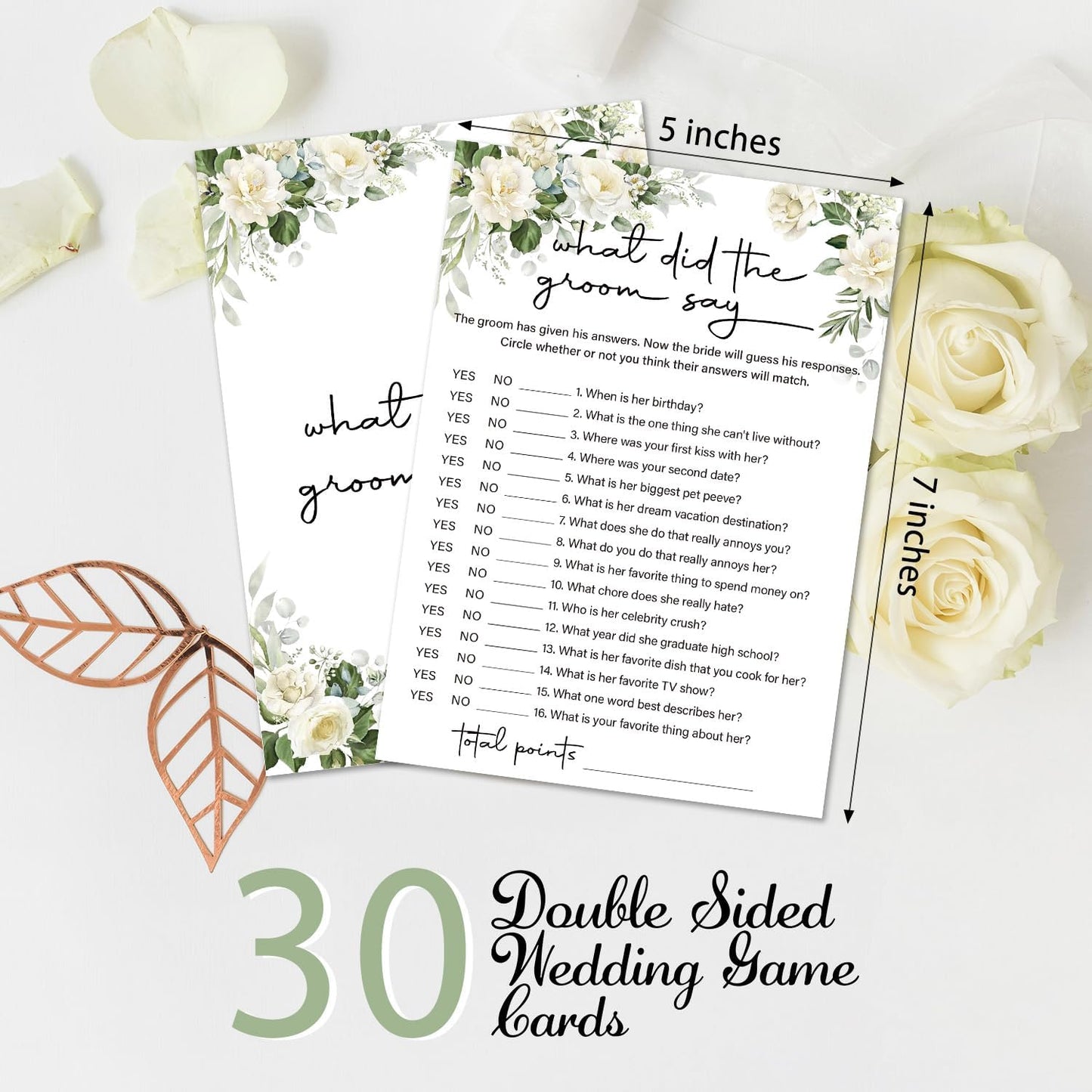 Eucalyptus Bridal Shower Games 30 Guests, What Did the Groom Say Bridal Games for Showers, White Rose Wedding Engagement Party Activity Party Supplies/Green-04
