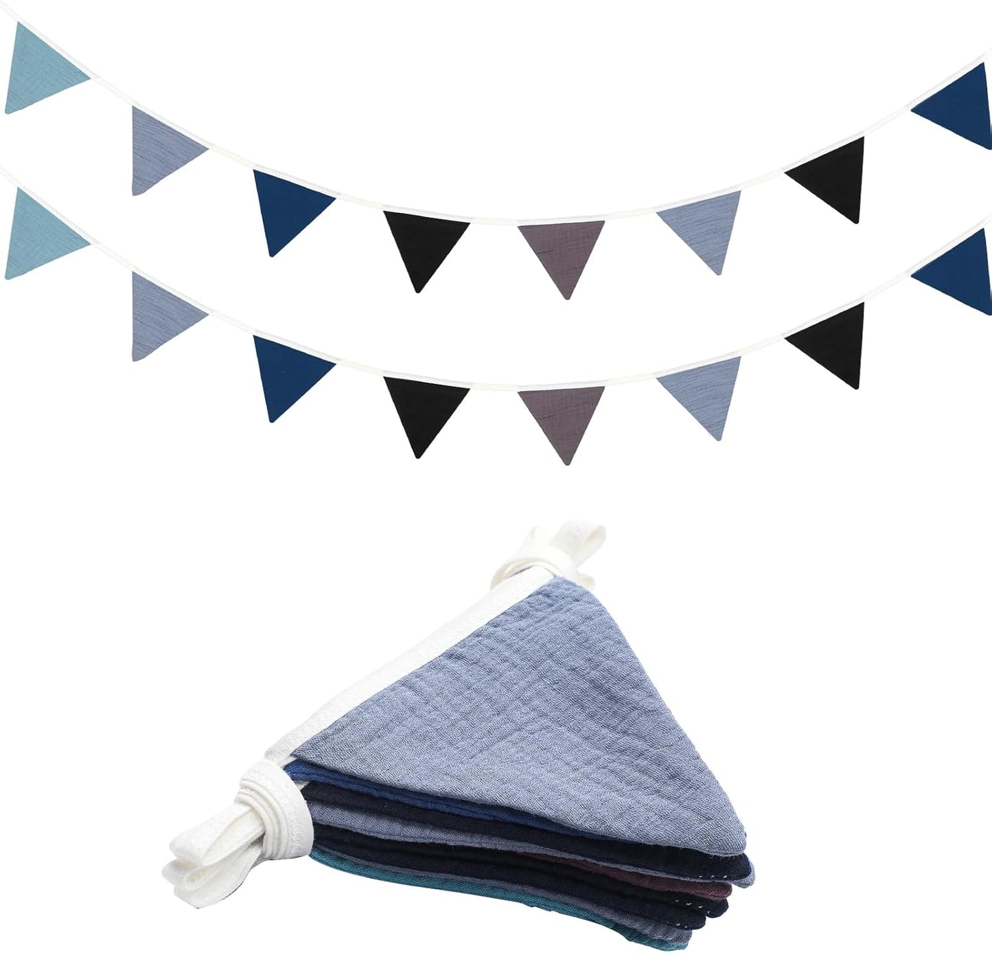Oudain 15.5 ft Pennant Banner Flags, 2 Pcs Nursery Garland Triangle Bunting Flag Baby Banner for Nursery Decor Baby Birthday Boho Wedding Shower Party Event, Each 7.75 ft(Blue Color)