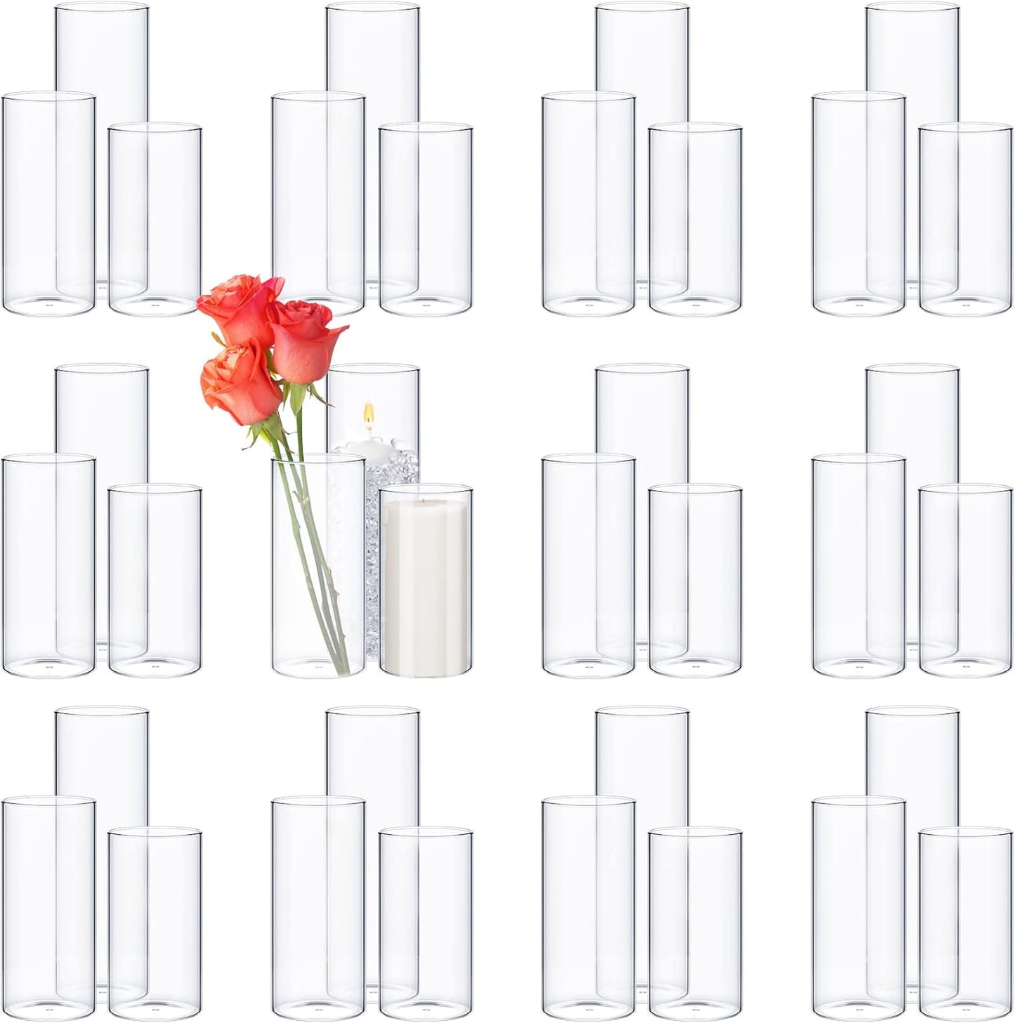 Thin Glass Cylinder Vases 2.5''/3.3'' Diameter 2mm Wall Thickness Clear Flowers Vase Hurricane Floating Candles Holders for Table Centerpieces Wedding Decor(2.5'' X 5'',6'',8'',72 Pcs)