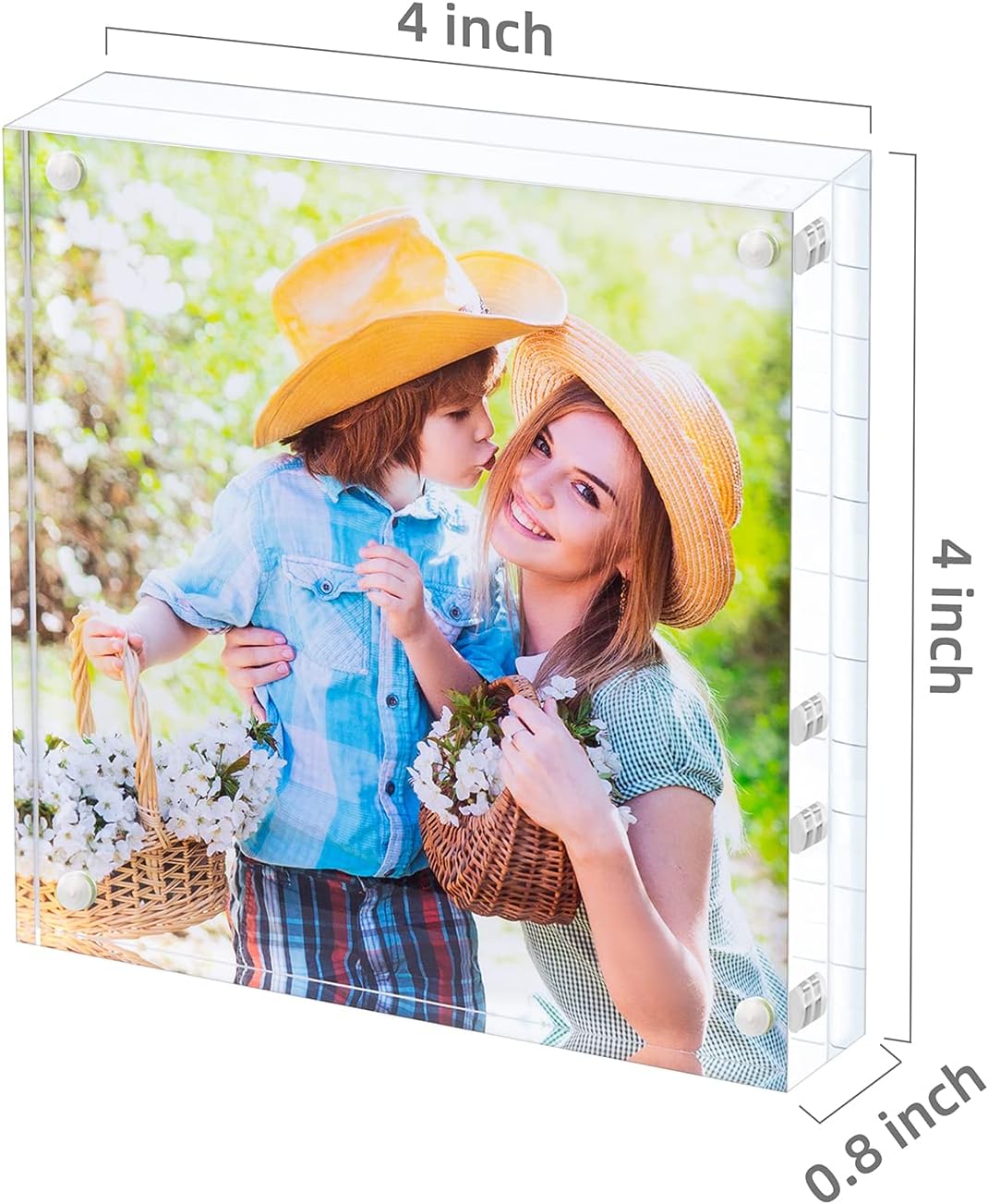 Acrylic Picture Frame, Clear Freestanding Double Sided 20mm Thickness Frameless Magnetic Photo Frames Desktop Display with Gift Box Package (4x4 2pack)