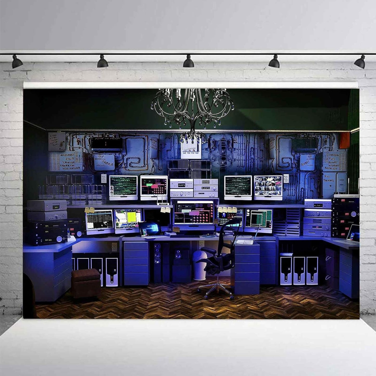 Computer Office Backdrop Retro Computer Photo Backdrop Blue Computers Hacker Room Background for Photography Party Room Decorations Photo Booth Props Supplies 7x5 YUNBDJ557