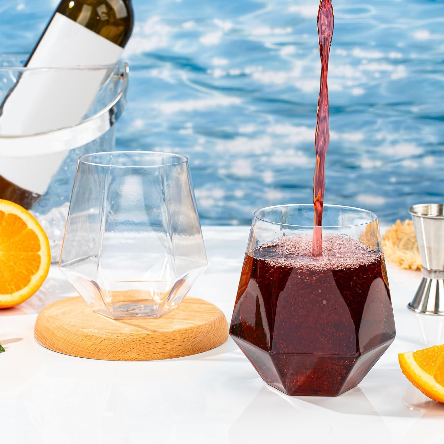 Goodluck 40 PCS Diamond Stemless Plastic Wine Whiskey Glasses, 12 Oz Disposable Cocktail Glasses, Suitable for Weddings, Birthday Parties, Family Gatherings, Bars, etc (Clear)