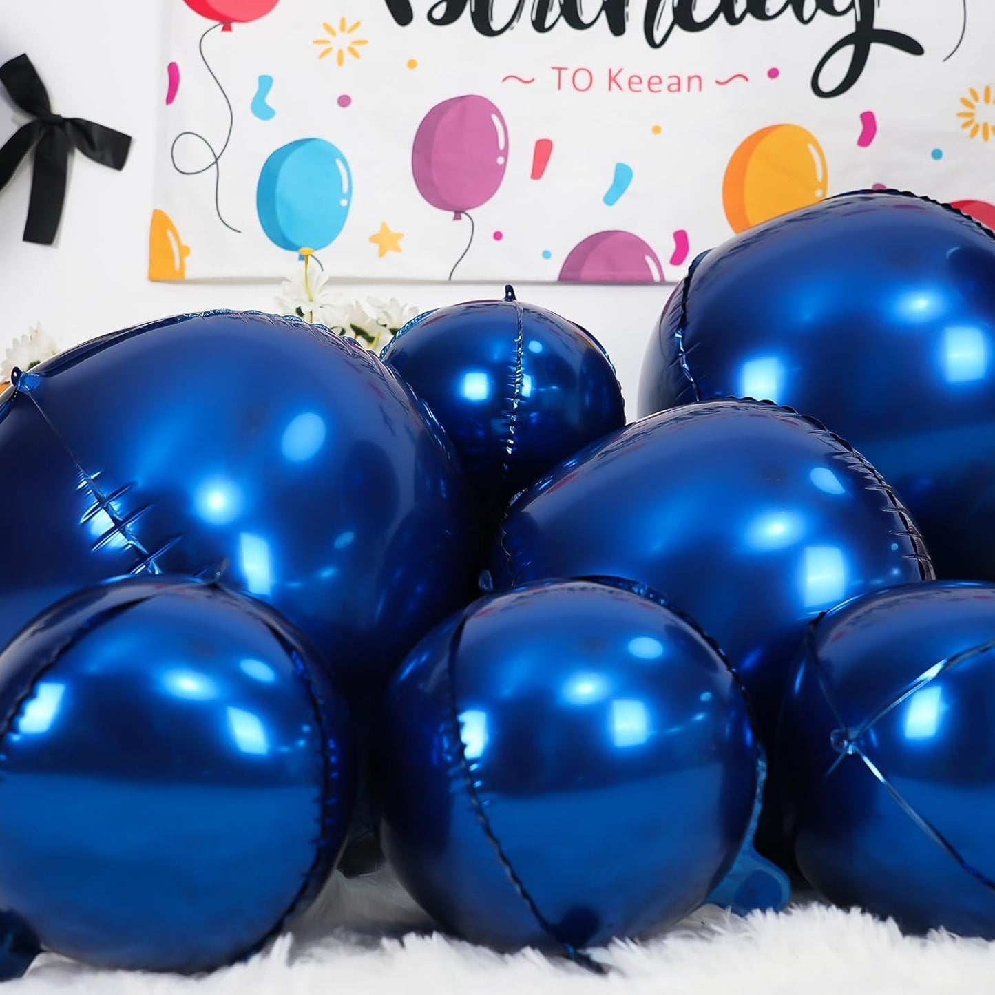 12Pcs Navy Blue Round Foil Balloons, 22" 15" 10" 4D Helium Ball Balloon, Metallic Blue Foil Balloon for Birthday Graduation Wedding Anniversary New Year Eve Disco Prom Party Decorations