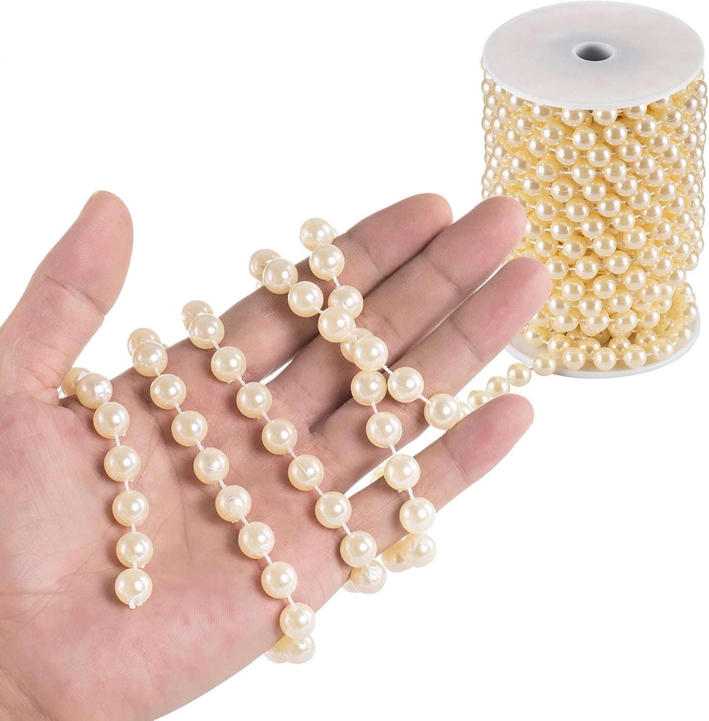 Craft String Pearls 10MM Round White Faux Pearl Garland, 33Feet Ivory Wedding Party Decoration, Christmas Tree Decorations