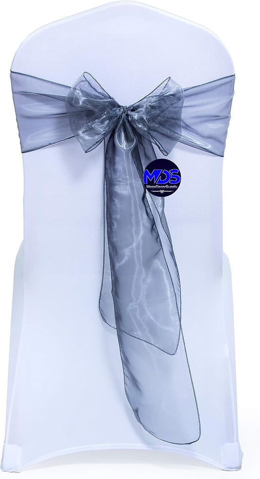 MDS Pack of 25 PCS Organza Chair Sashes Wider Dining Chair Bows Ribbon Tie Back for Wedding Party Birthday Bridal Shower Reception Event Banquet Home Chair Cover Decoration - Silver Gray