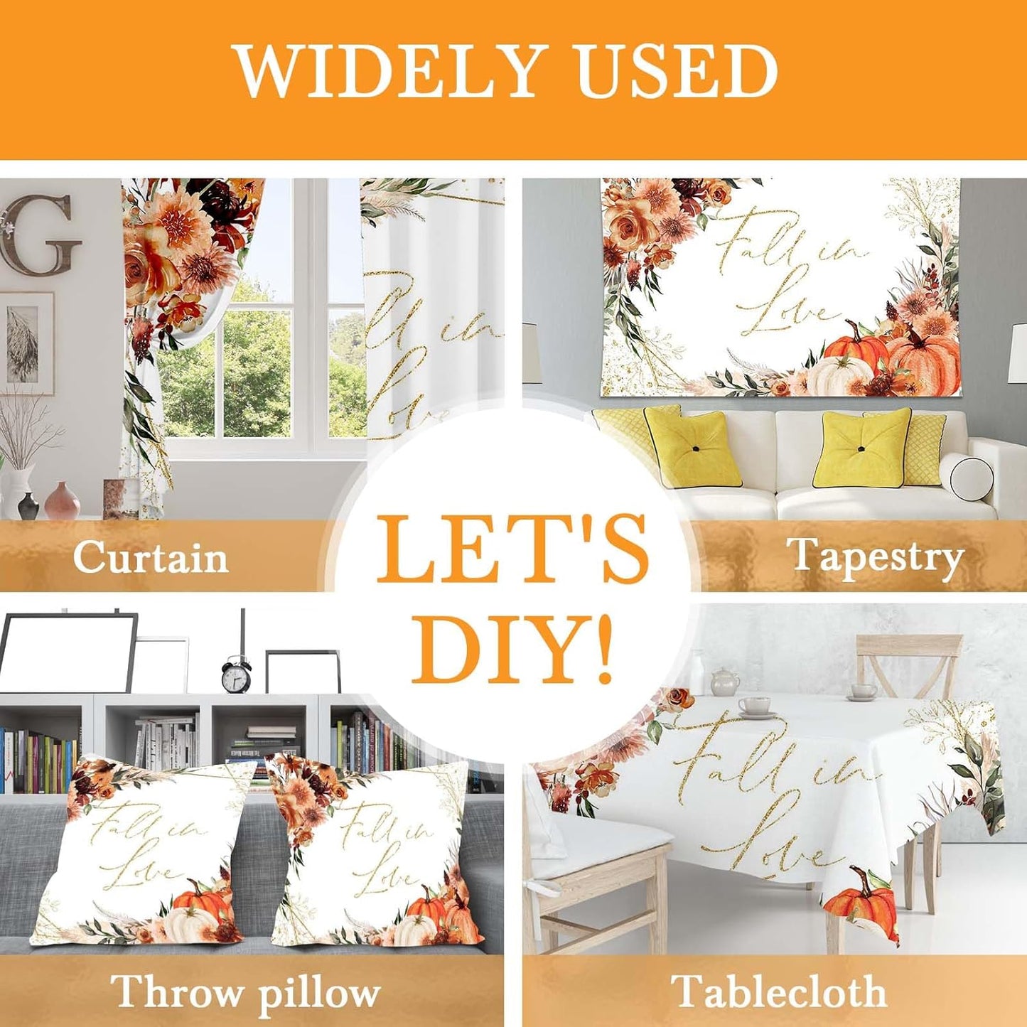 Mocsicka Fall in Love Bridal Shower Backdrop Boho Autumn Leaves Pumpkin Bride Shower Background Terracotta Flower Pampas Grass Wedding Party Banner Decoration (White, 10x8ft(120''x96''))